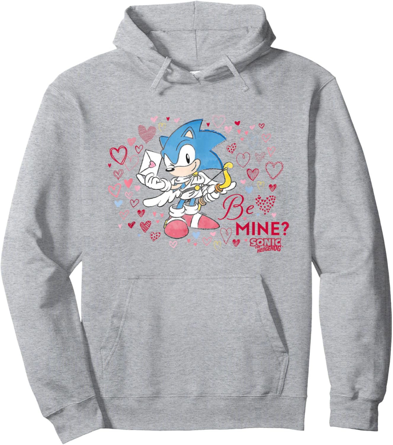 Sonic The Hedgehog Valentine's Day Be Mine? Retro Big Logo Hoodie - Hoodie | Ash