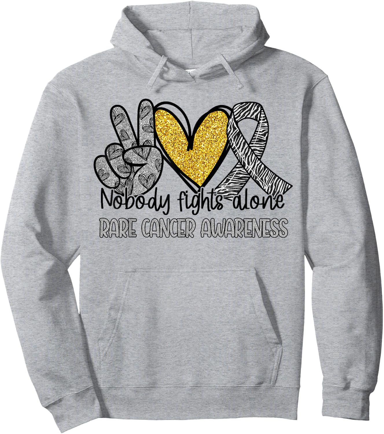 Nobody Fights Alone Zebra Ribbon Rare Cancer Awareness Hoodie - Hoodie | Ash
