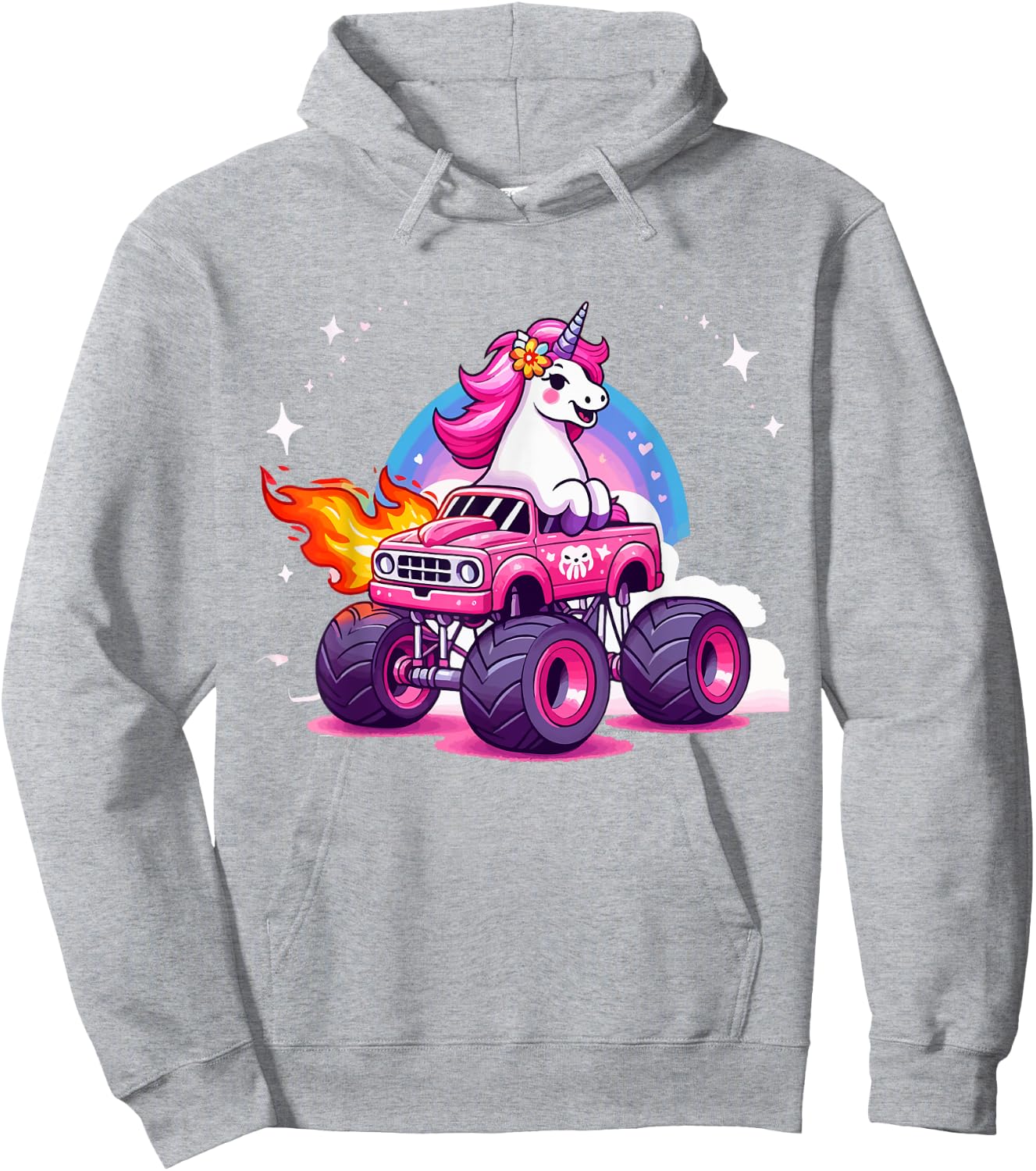 Monster Truck Unicorn Birthday Party Monster Truck Girl Hoodie - Hoodie | Ash