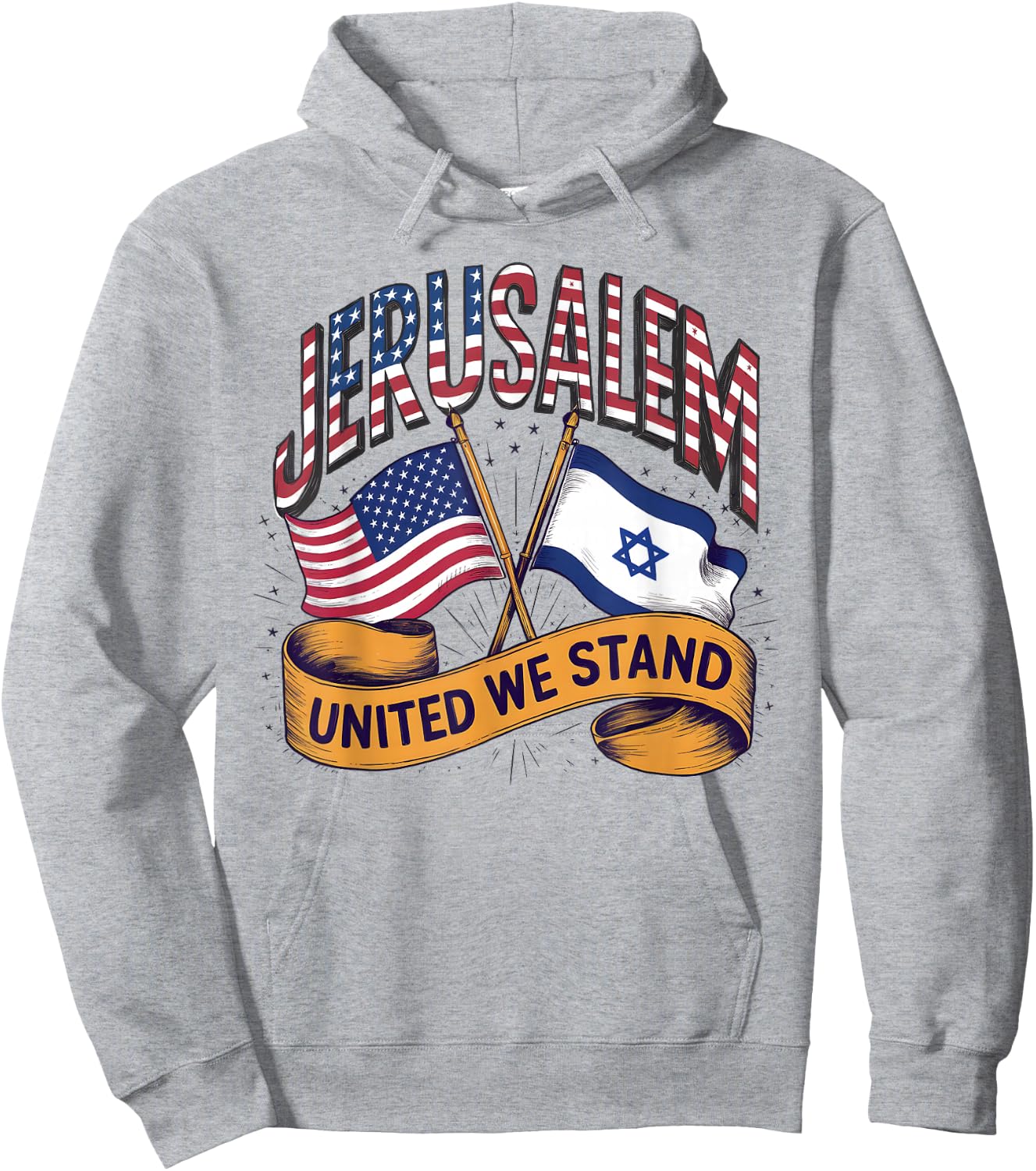 Jerusalem United We Stand American Israeli Flags Hoodie - Hoodie | Ash