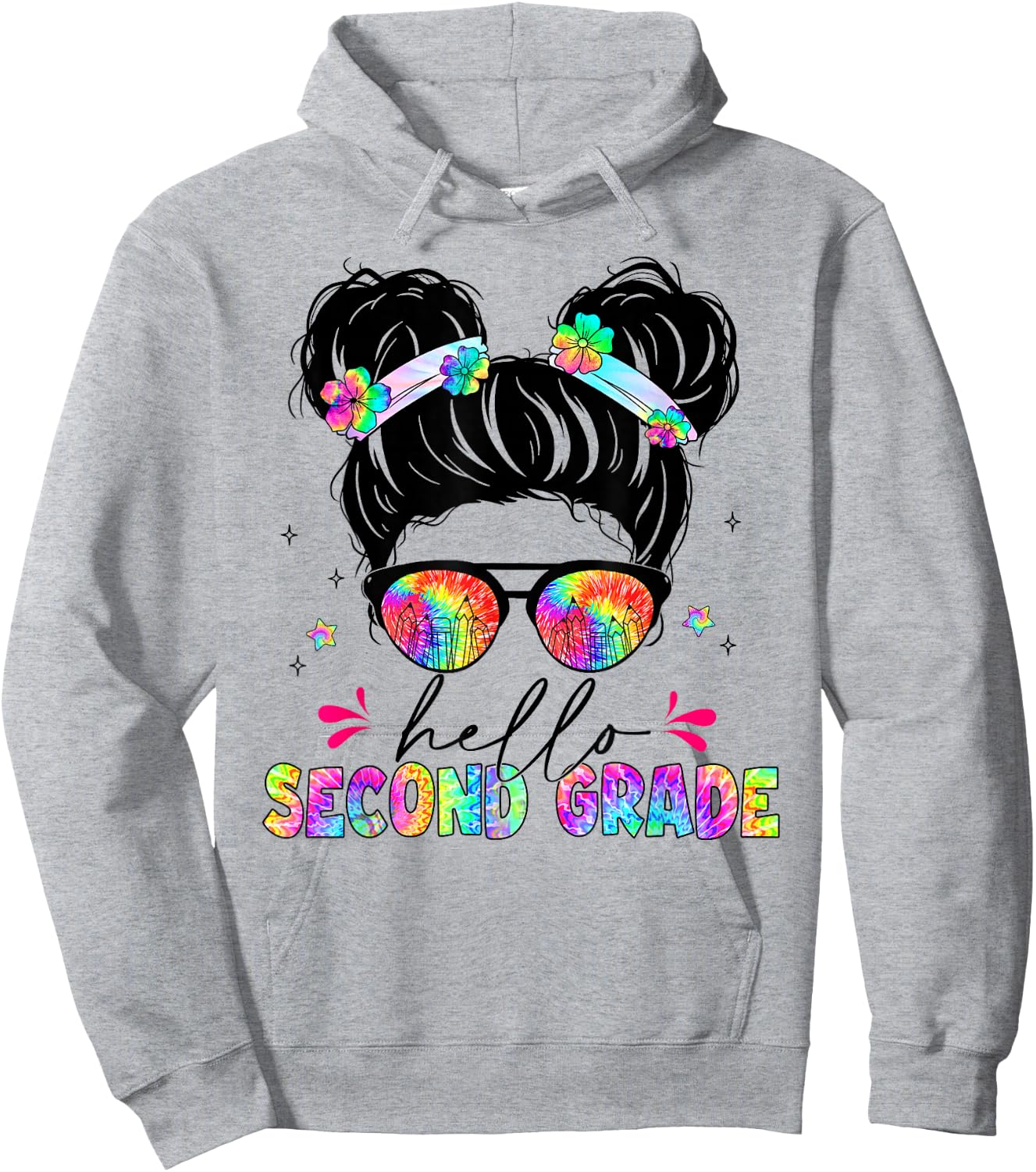 Hello Second Grade shirt messy bun tie dye back to school Hoodie - Hoodie | Ash