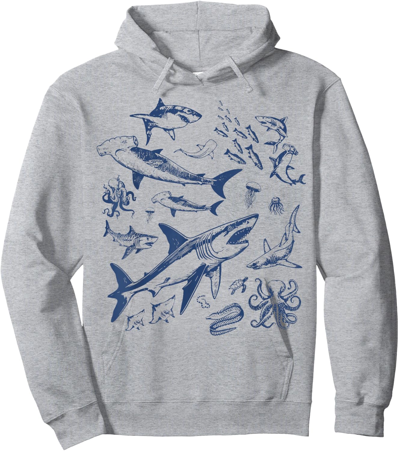 Retro Ocean Animal Wildlife Shark Fish Octopus Nature Hoodie - Hoodie | Ash