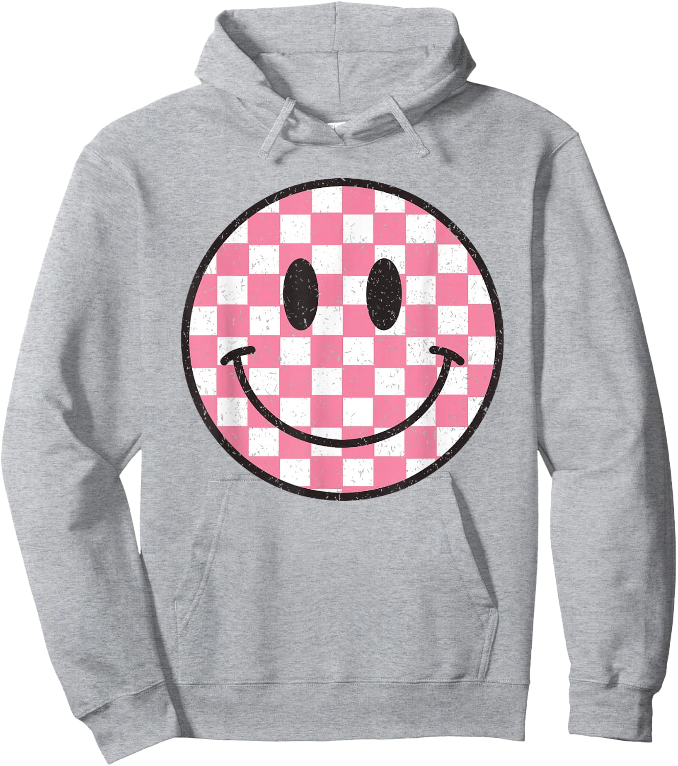 Pink Checkered Smile Face Shirt Cute Smiling Face Kids Fun Hoodie - Hoodie | Ash