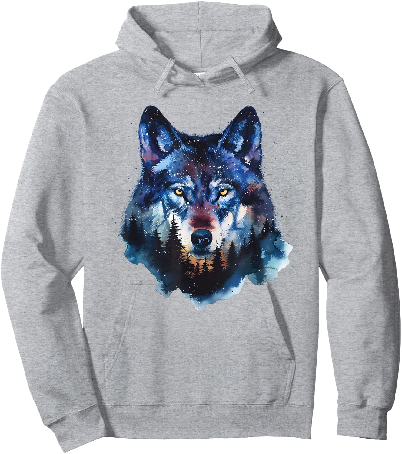 Wolf Splash Art Animal Face Forest Landscape Wolf Hoodie - Hoodie | Ash