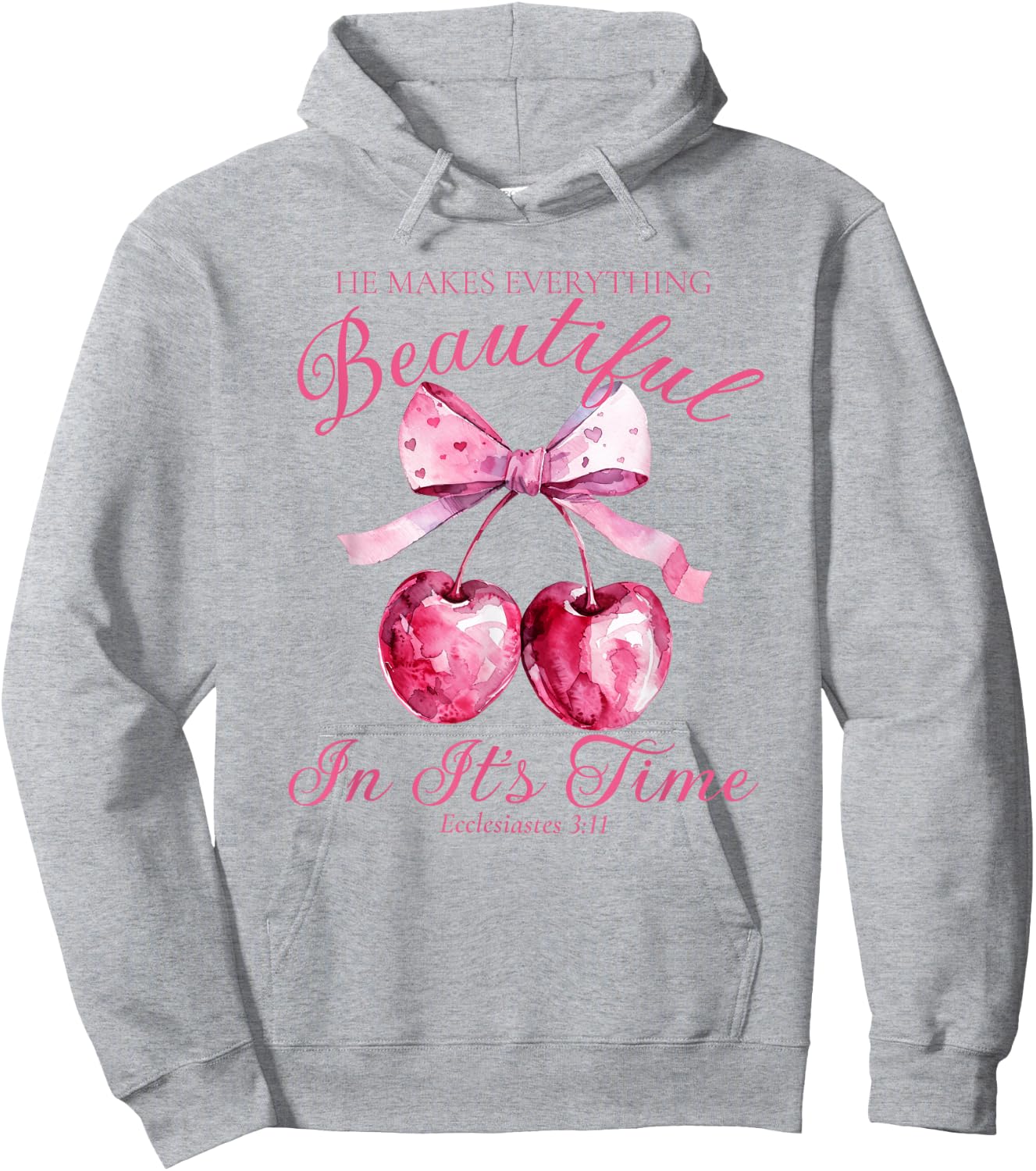 Crochet Pink Bow Cherry Bible Verse Jesus Coquette Christian Hoodie - Hoodie | Ash