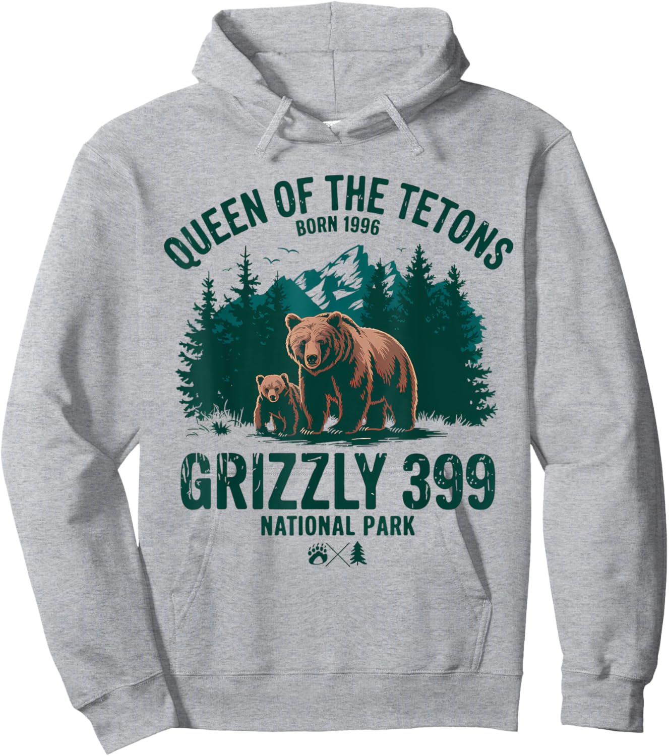 Grizzly 399 Queen of the Tetons National Park Wildlife Hoodie - Hoodie | Ash