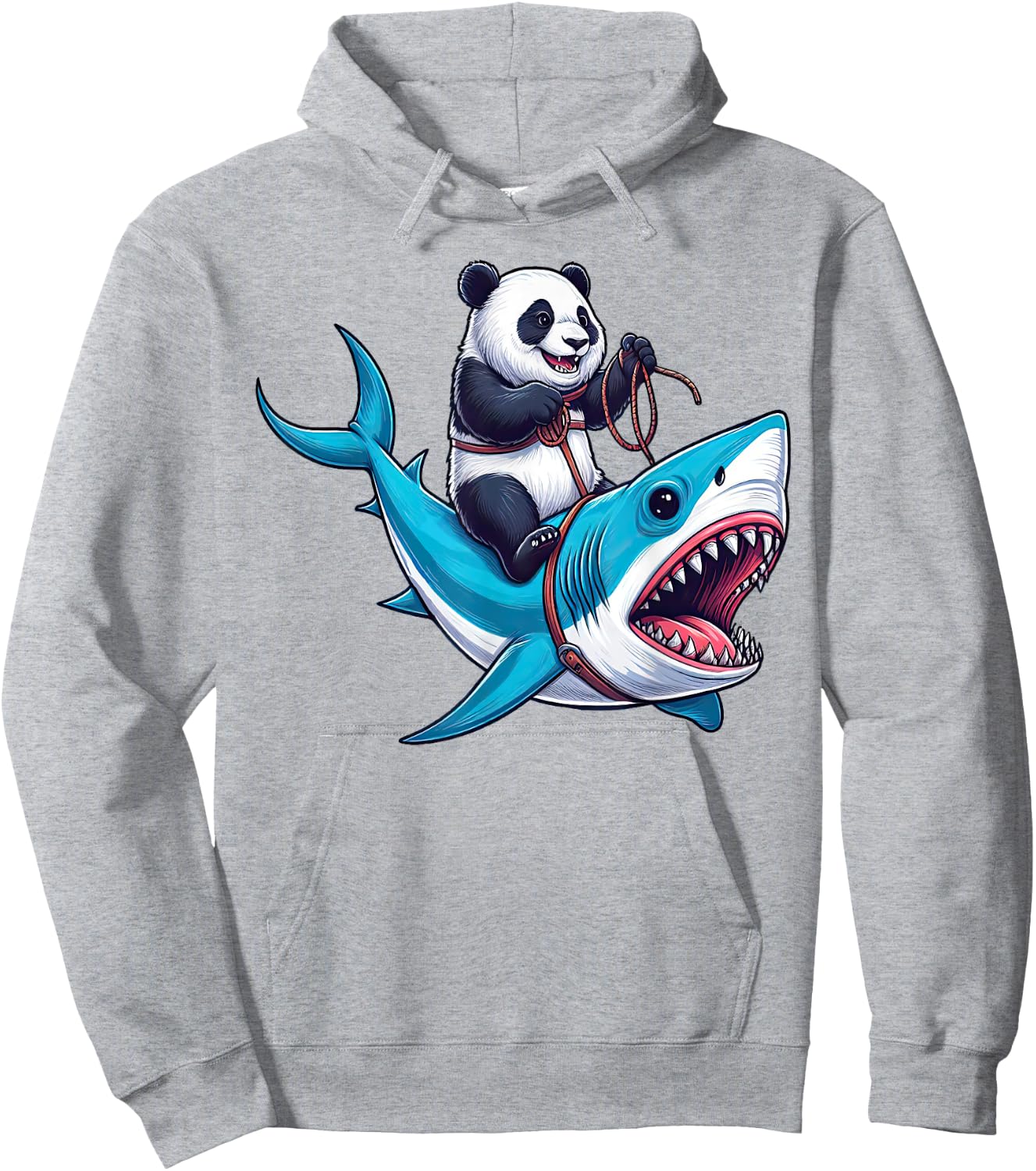 Panda Riding Shark Funny Boys Girls Kids Hoodie - Hoodie | Ash