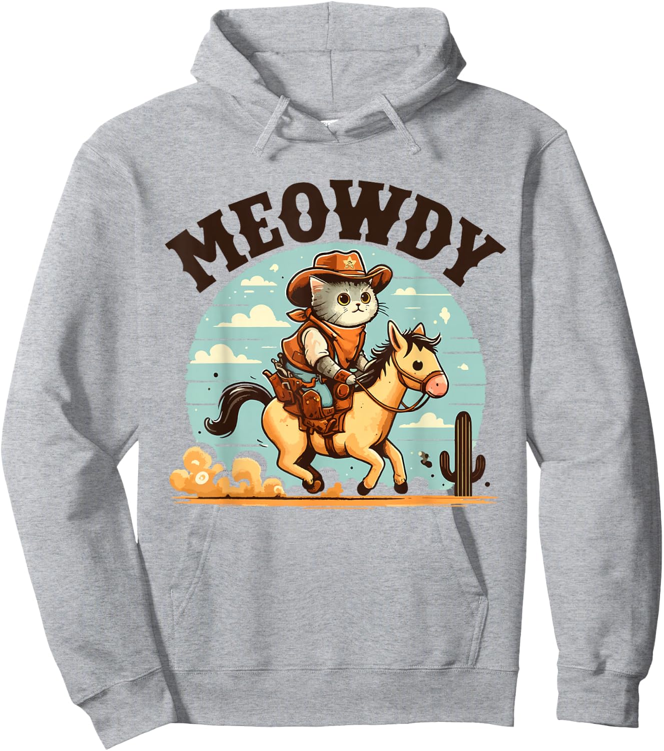 Meowdy Partner Cat Cowboy Horse Howdy Funny Country Western Hoodie - Hoodie | Ash