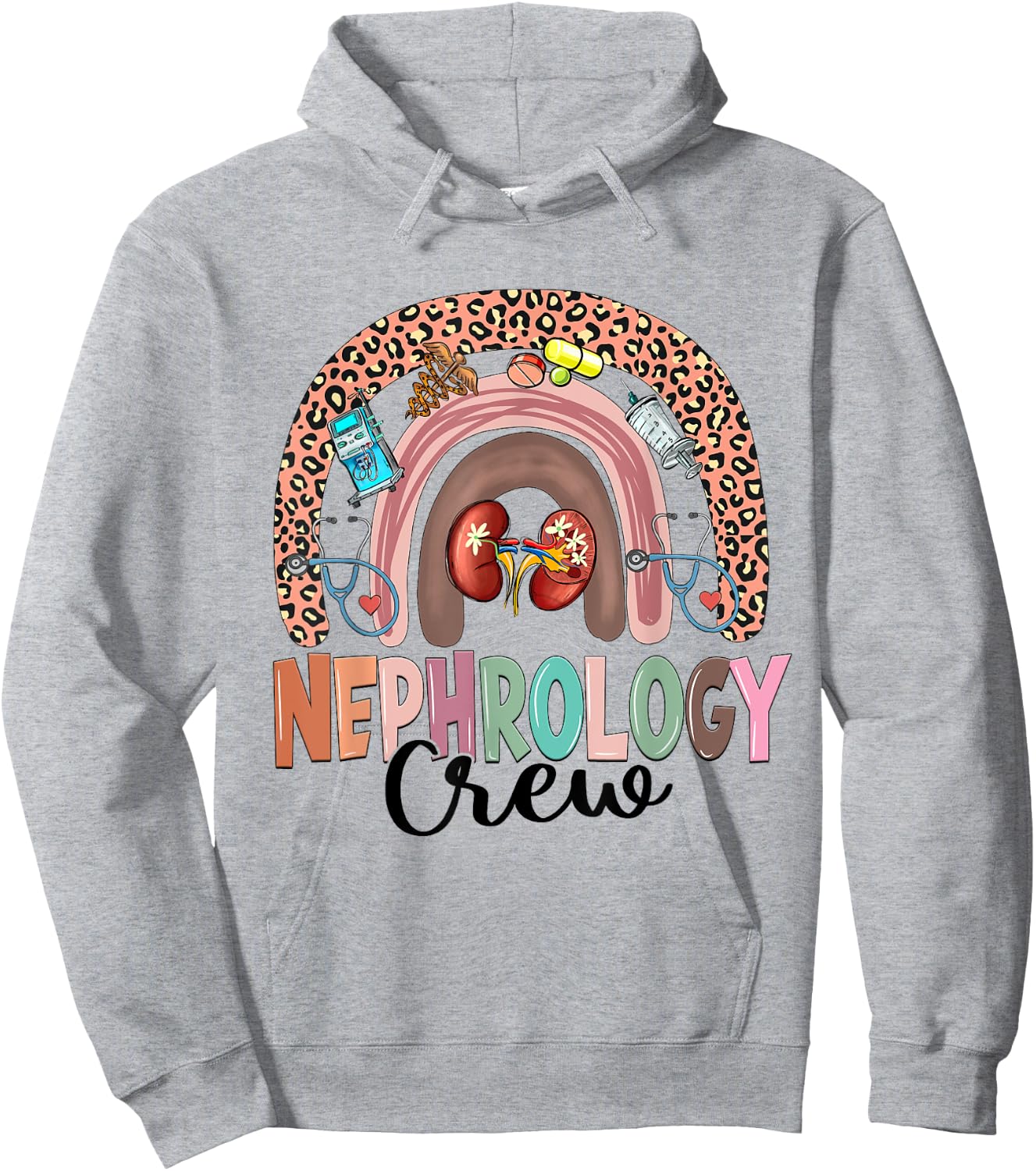 Nephrology Crew Rainbow Kidney Leopard Nephrology Nurse Hoodie - Hoodie | Ash
