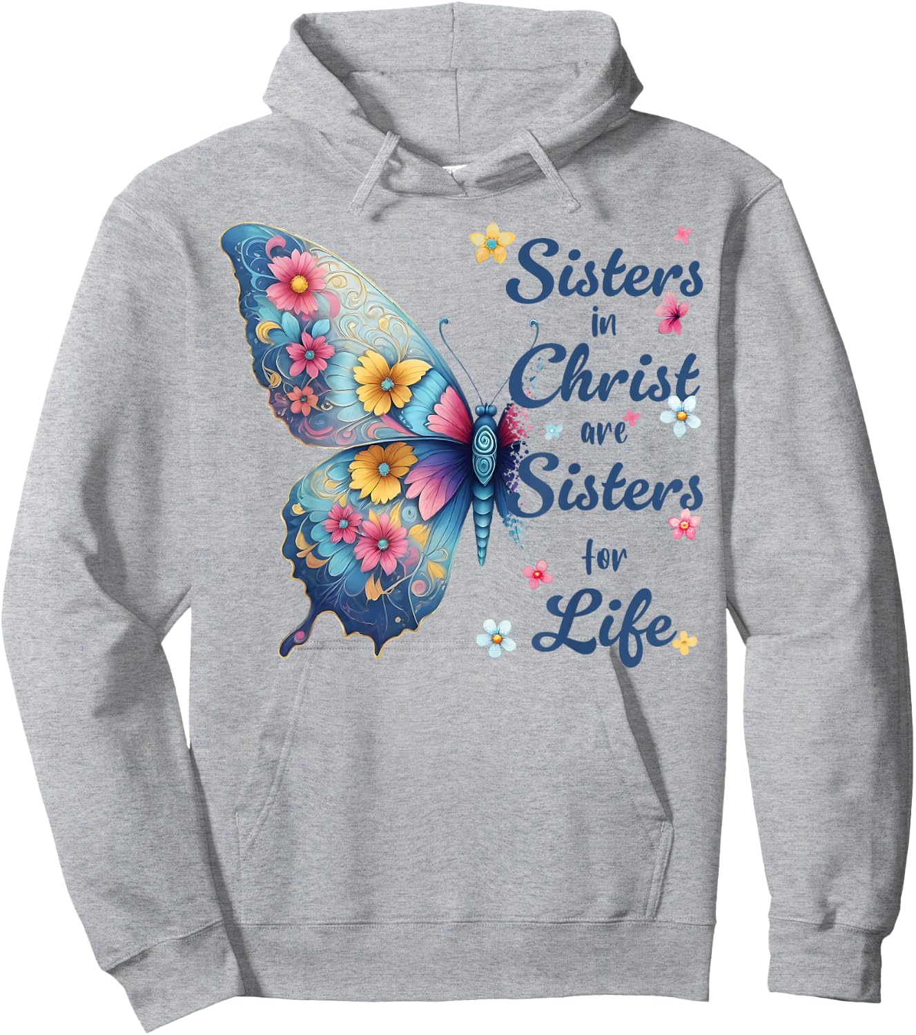 Sisters in Christ Pretty Butterfly Floral Christian Hoodie - Hoodie | Ash