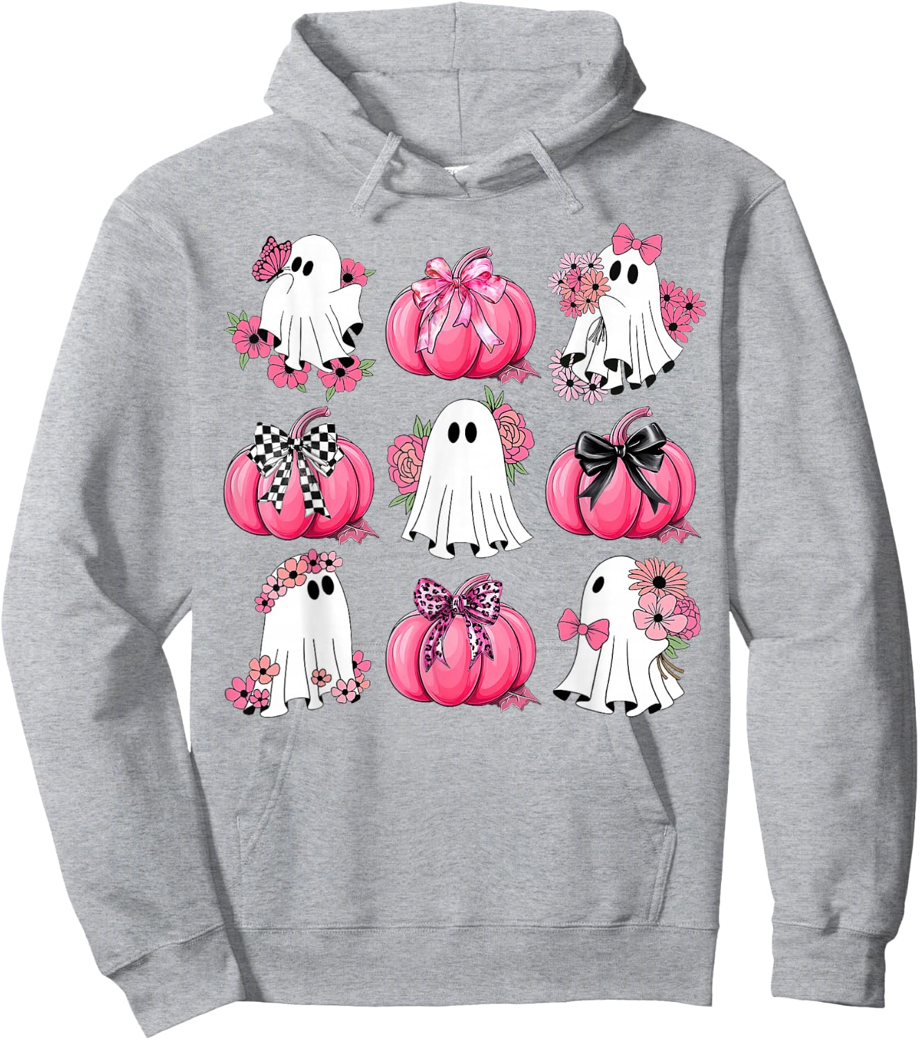 Cute Ghost Florals Pink Coquette Bows Pumpkins Halloween Hoodie - Hoodie | Ash
