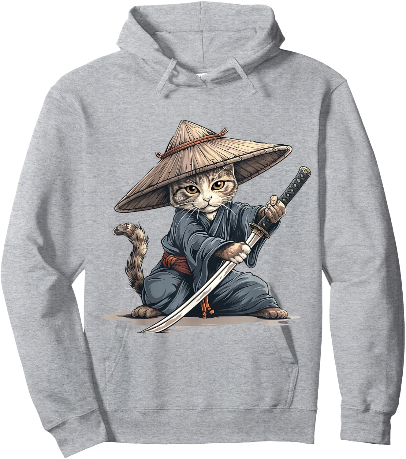 Japanese Art Cat Ninja Ukiyo-e Anime Style Samurai Cat Hoodie - Hoodie | Ash