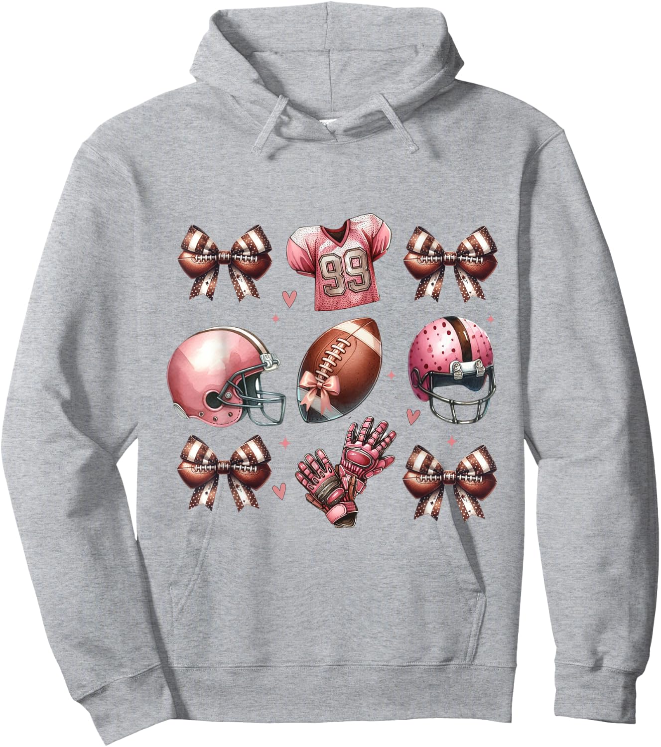 Football Bows and Pink Helmet Jersey Gloves Design Mom Girl Hoodie - Hoodie | Ash