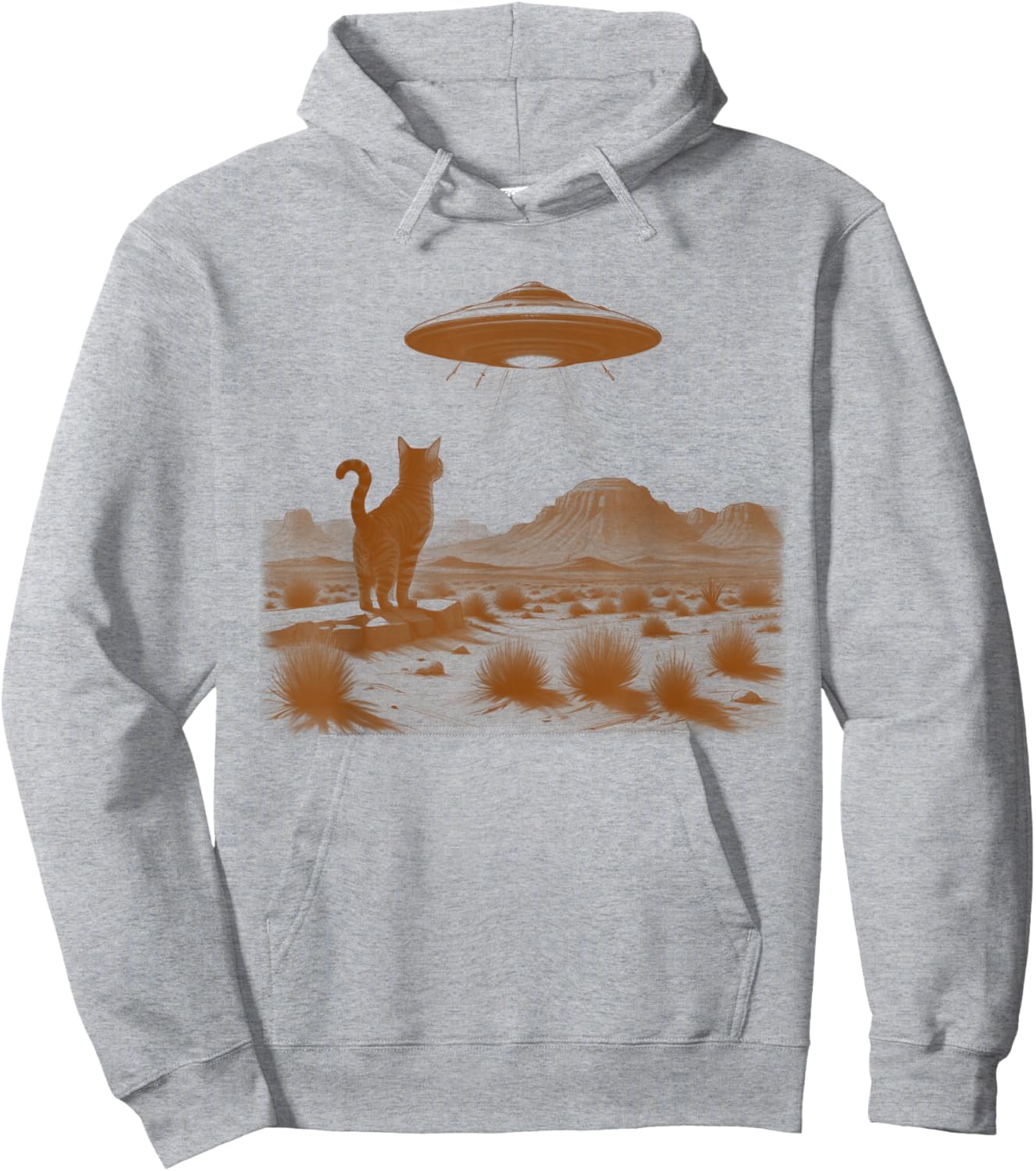 Retro 90s Western Desert Cat Vintage UFO Wild West Kitten Men Women Hoodie - Hoodie | Ash