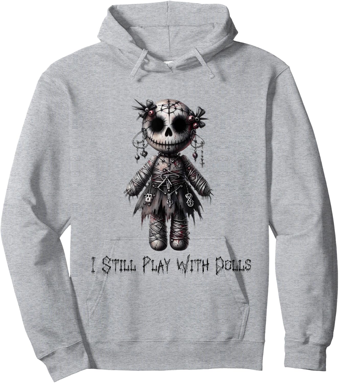Paper Rose Cottage I Still Play With Dolls, Voodoo Doll Halloween Design , Small, Grey Hoodie - Hoodie | Ash