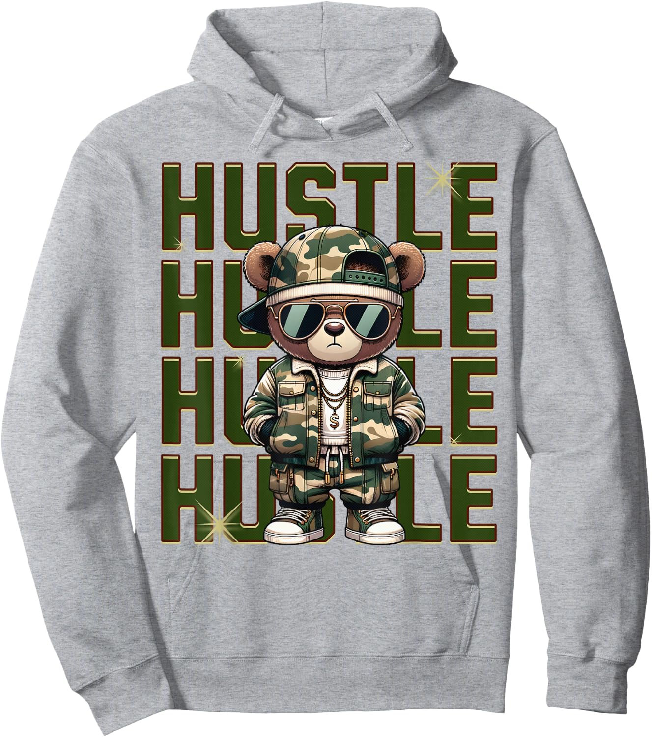 Camouflage Hustle Camo Hip Hop Teddy Bear Money Streetwear Hoodie - Hoodie | Ash