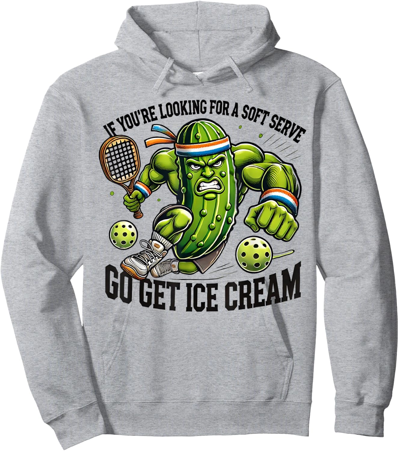 Funny Pickleball Lover Pun With a Pickle Playing Pickle Ball Hoodie - Hoodie | Ash