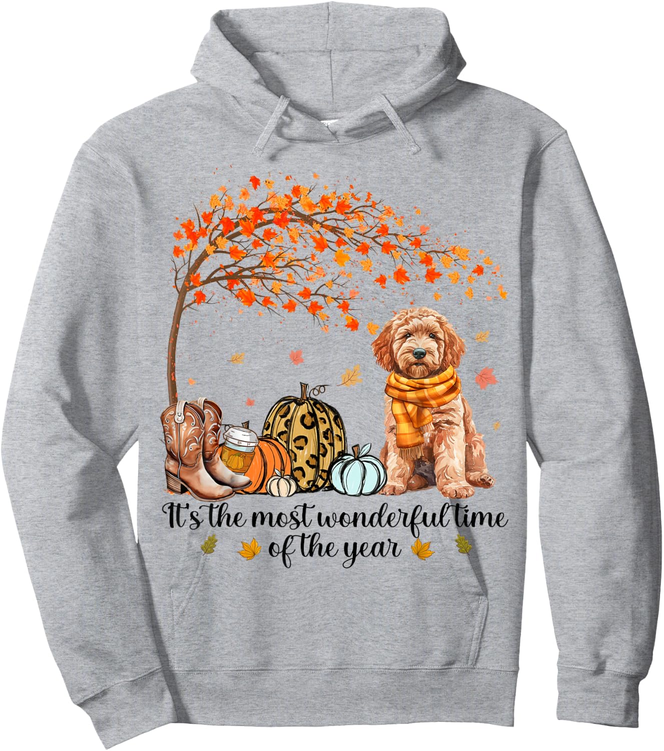 It’s The Most Wonderful Time Goldendoodle Pumpkins Autumn Hoodie - Hoodie | Ash