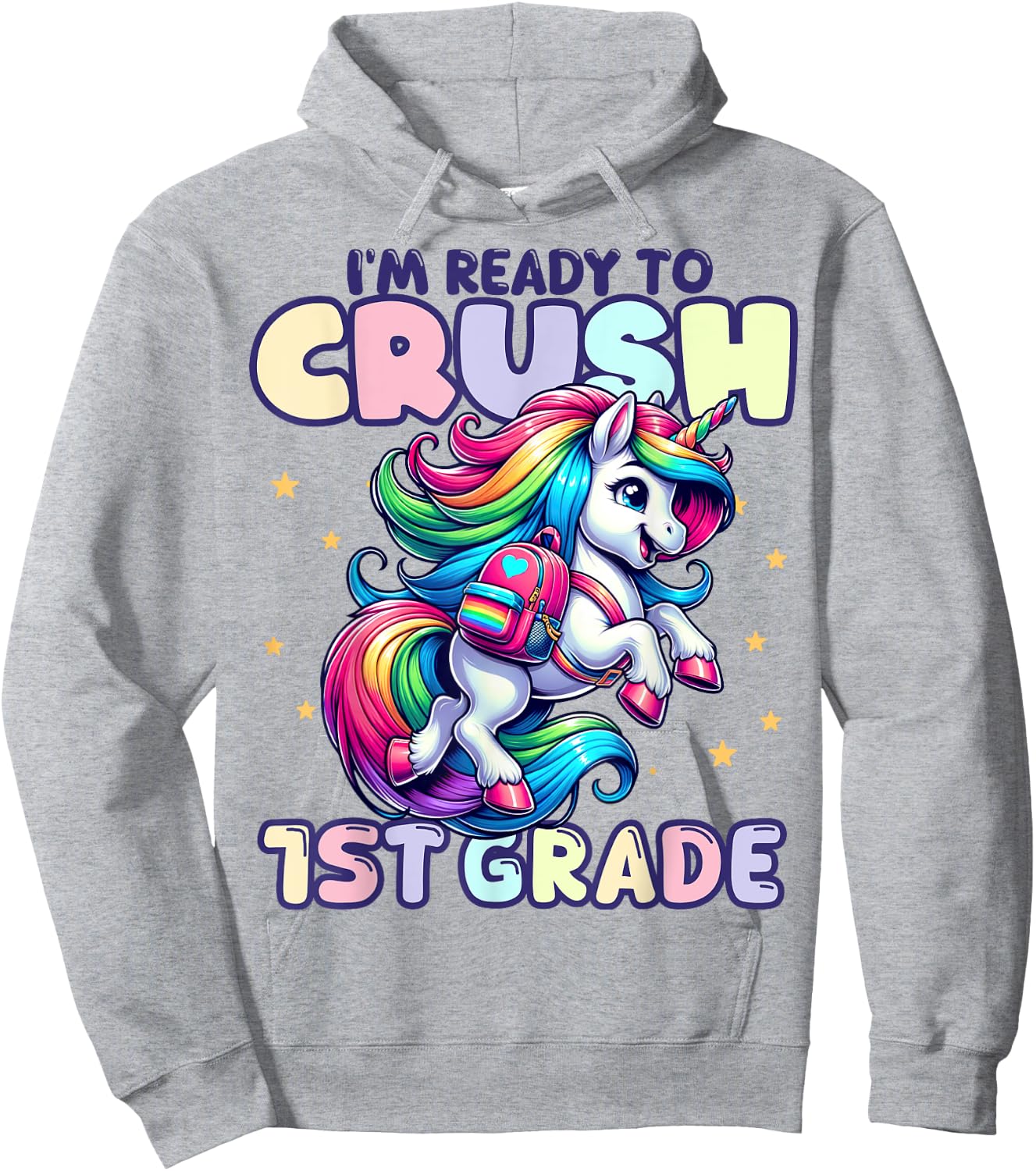 Crush 1st Grade Girls Back to School Unicorn First Day Cute Hoodie - Hoodie | Ash