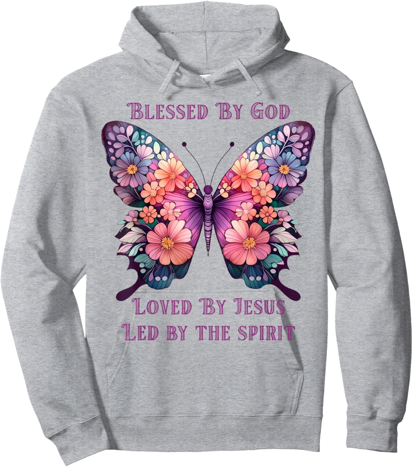 Blessed by God Loved by Jesus Purple Butterfly Hoodie - Hoodie | Ash
