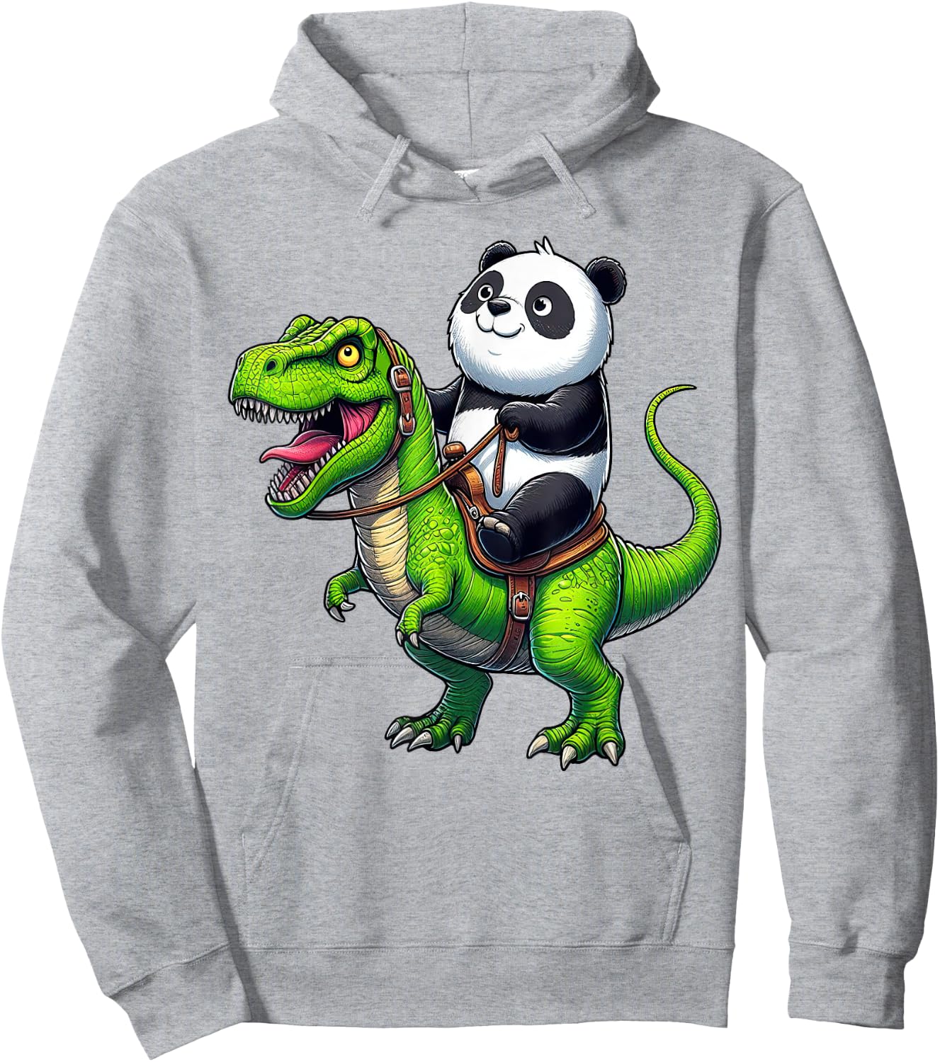 Panda Riding Dinosaur T Rex Funny Boys Girls Kids Hoodie - Hoodie | Ash