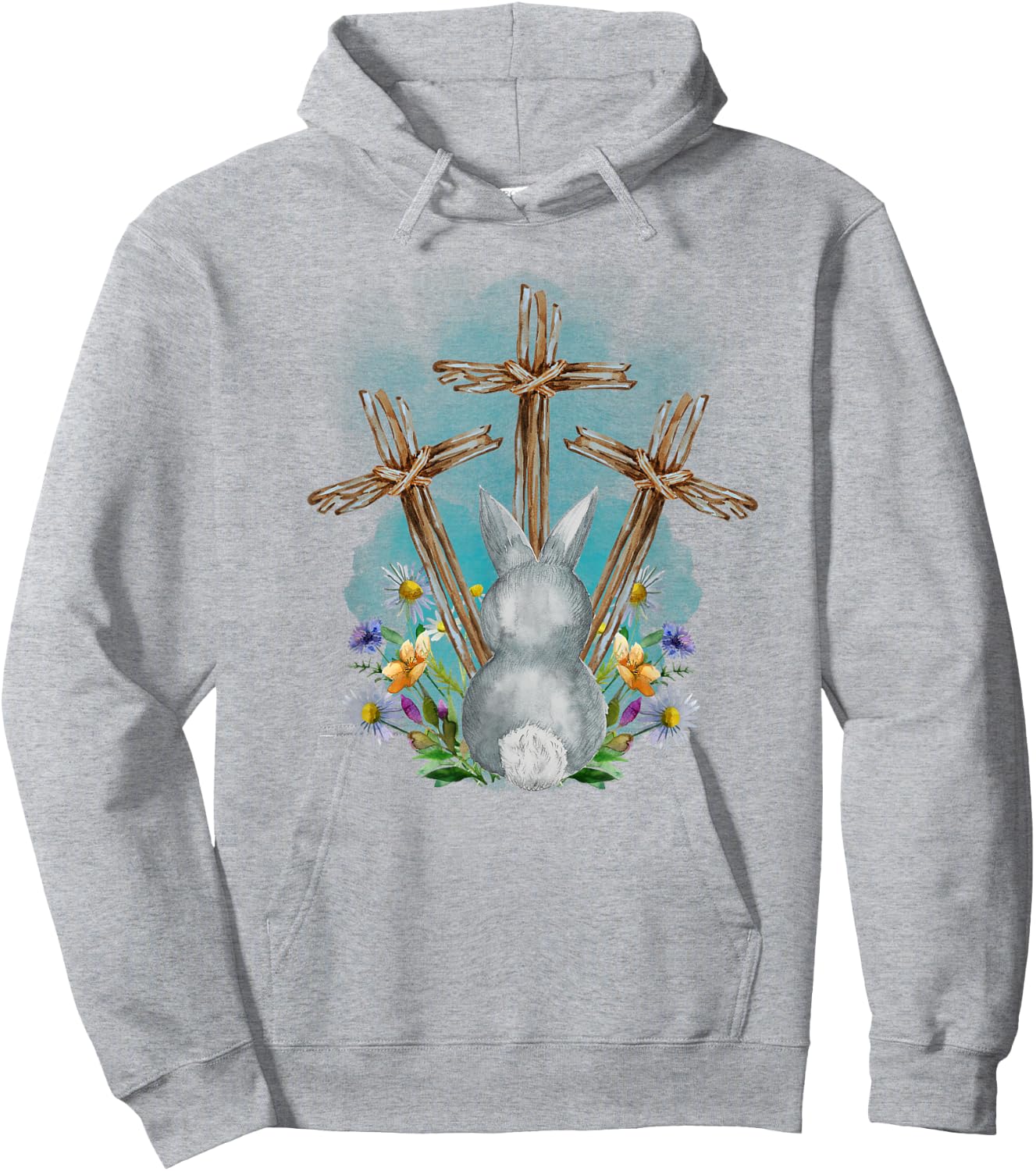 Easter Bunny with Trio Crosses Inspirational Christian Faith Hoodie - Hoodie | Ash
