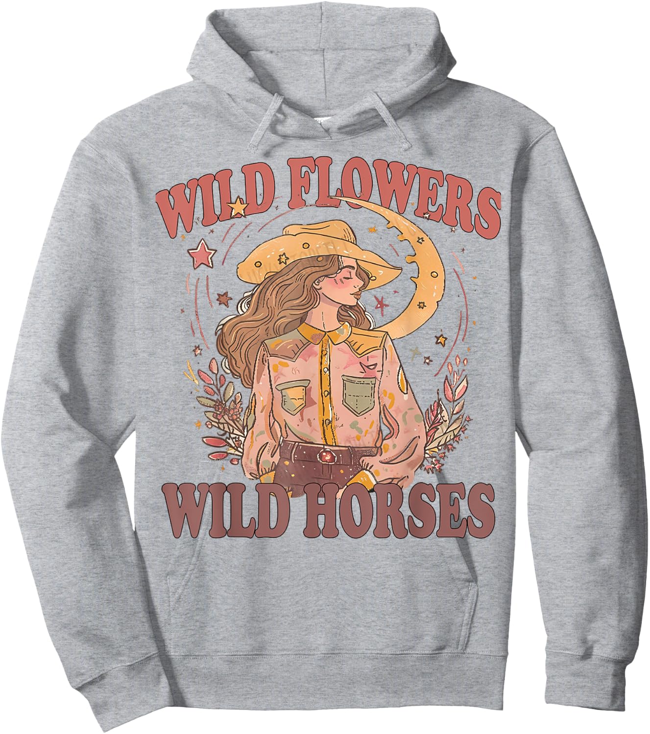 Floral Cowgirl Riding Horse Wild Flowers Wild Horses Hoodie - Hoodie | Ash