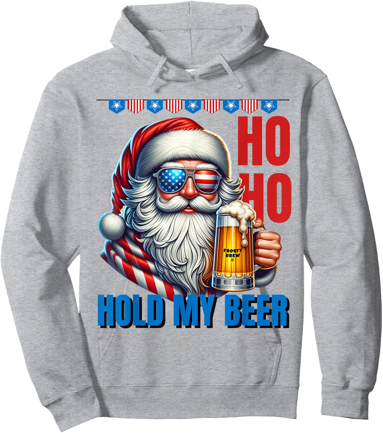 Funny Santa Claus Christmas July 4th Patriotic Hold My Beer Women Men Hoodie - Hoodie | Ash