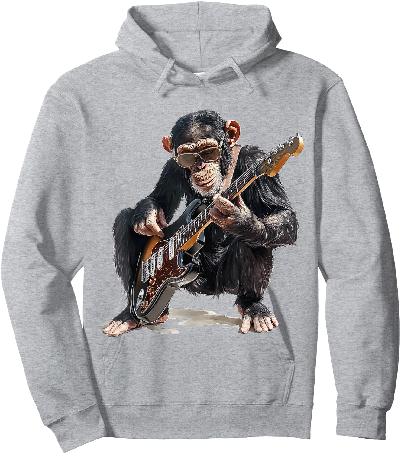 Chimpanzee Dressed as Guitarist with Guitar Monkey Rocker Hoodie - Hoodie | Ash