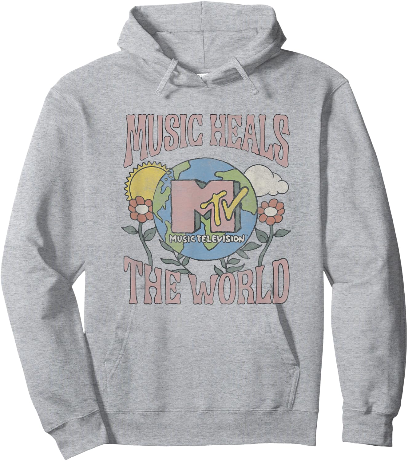 MTV Vintage Earth Day Music Heals The World Groovy Poster Hoodie - Hoodie | Ash