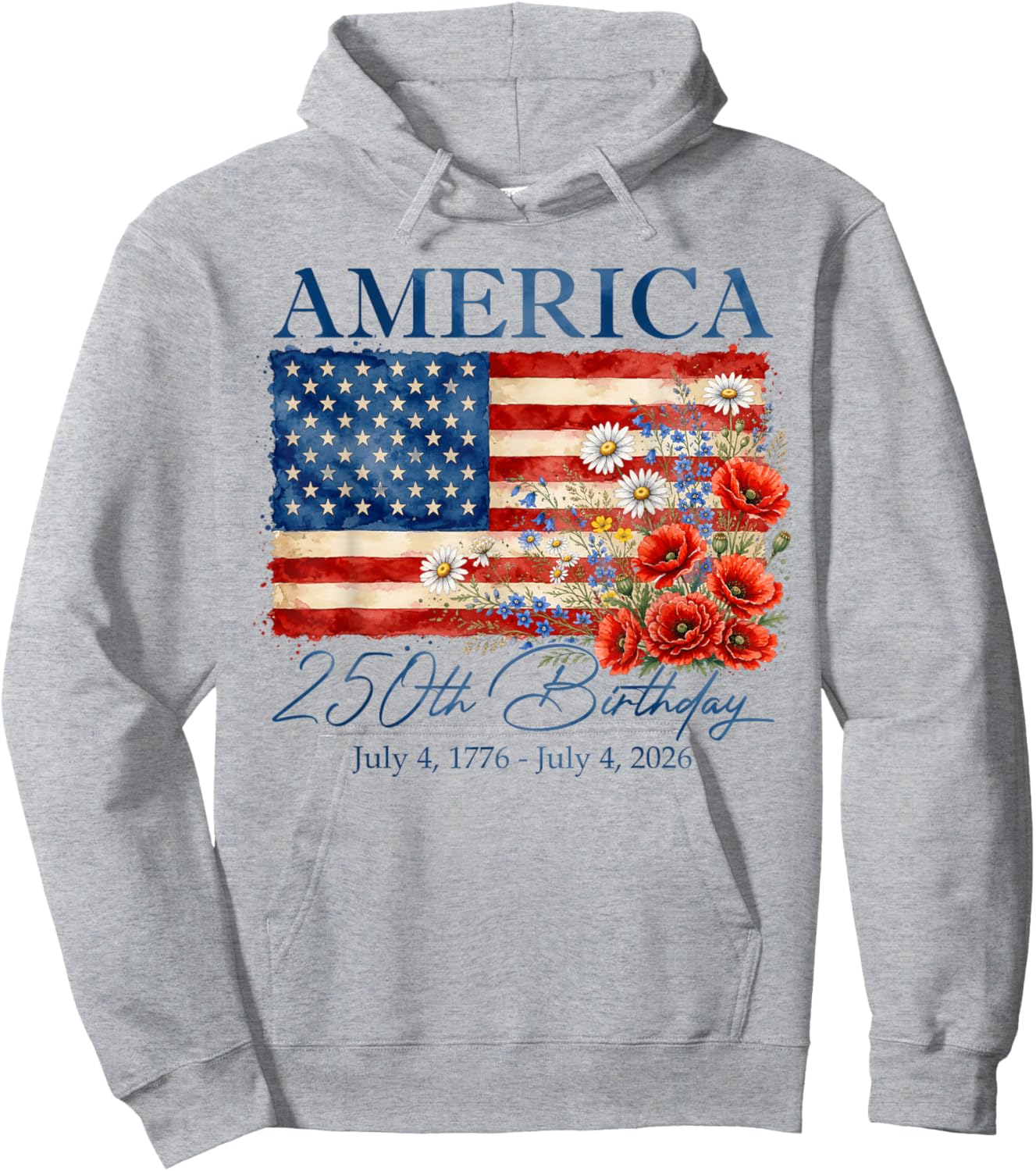 Floral 250th Anniversary USA 4th of July 250 Years America Hoodie - Hoodie | Ash