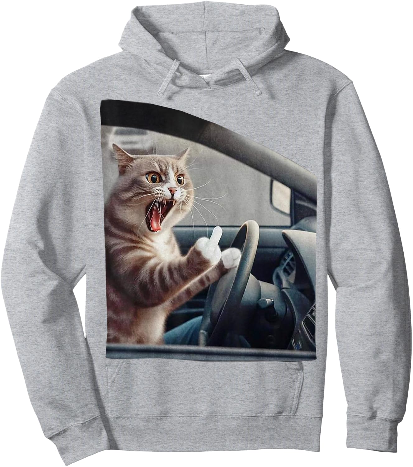 Eagerlys Cat Angry Kitten Driver Funny Art Grumpy Funny Fk Hoodie - Hoodie | Ash