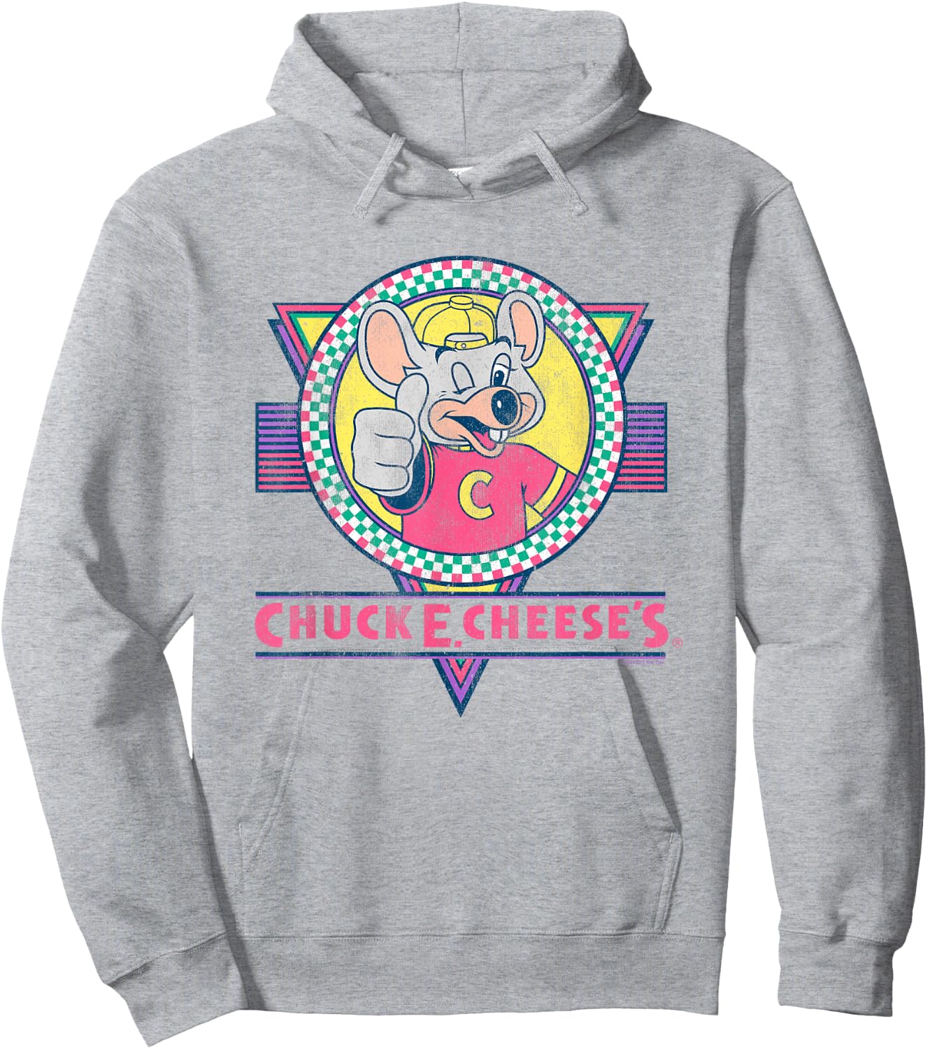 Chuck E. Cheese Winking Thumbs Up Logo Distressed Hoodie - Hoodie | Ash