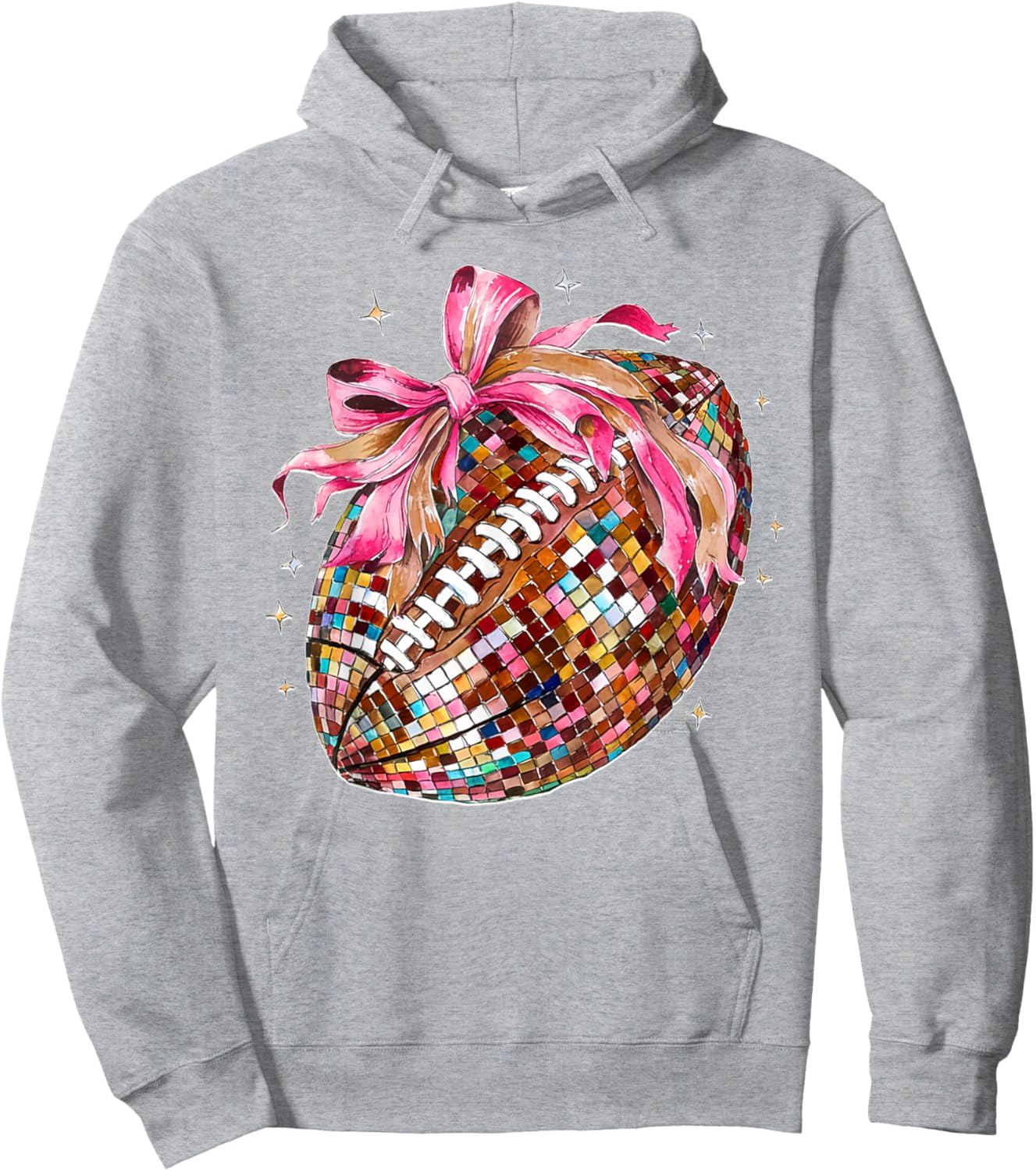 Coquette Bow Disco Funny Football Game Day Touchdown Season Hoodie - Hoodie | Ash