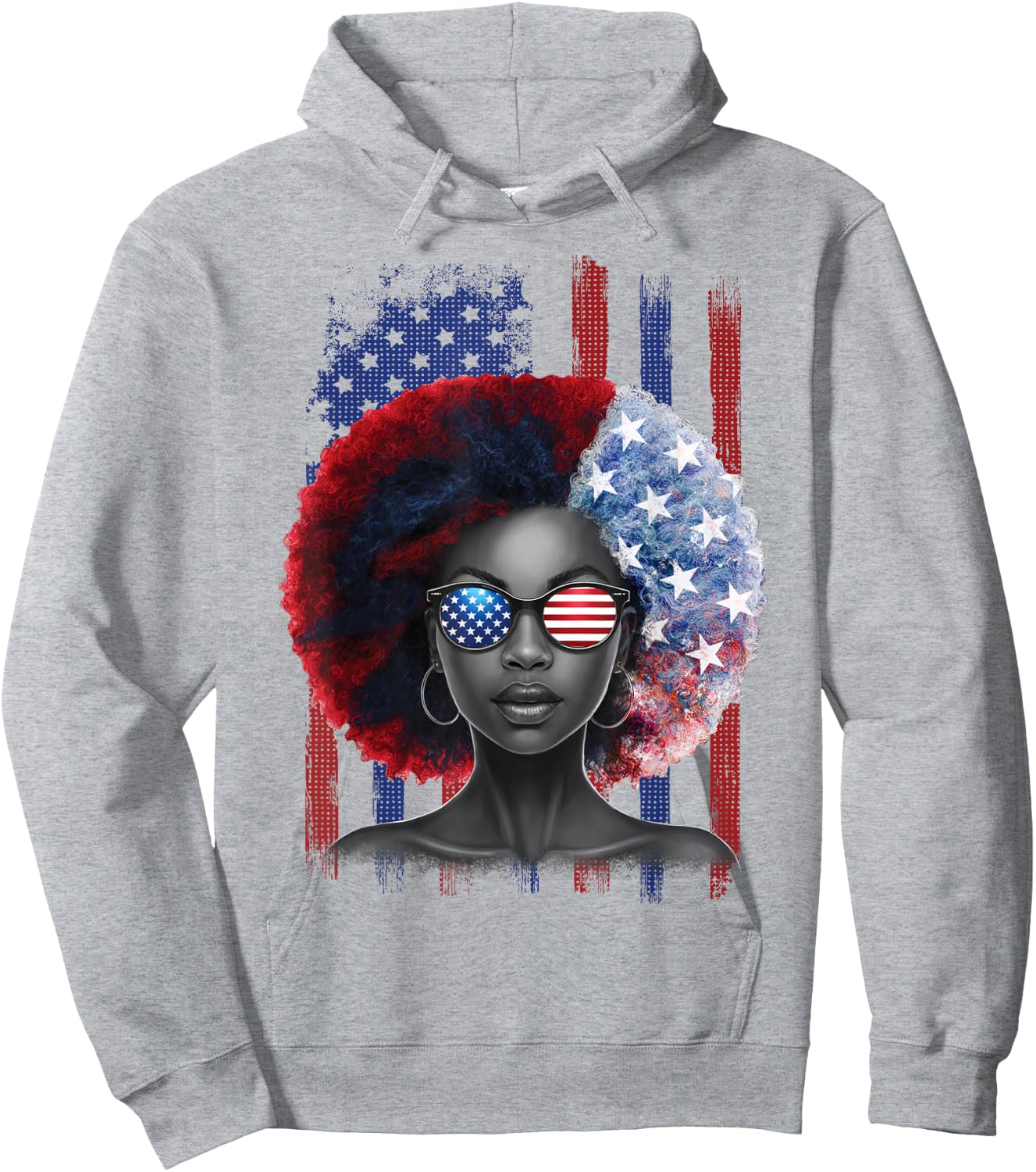 Black African American Women Patriotic Messy Bun 4th of July Hoodie - Hoodie | Ash