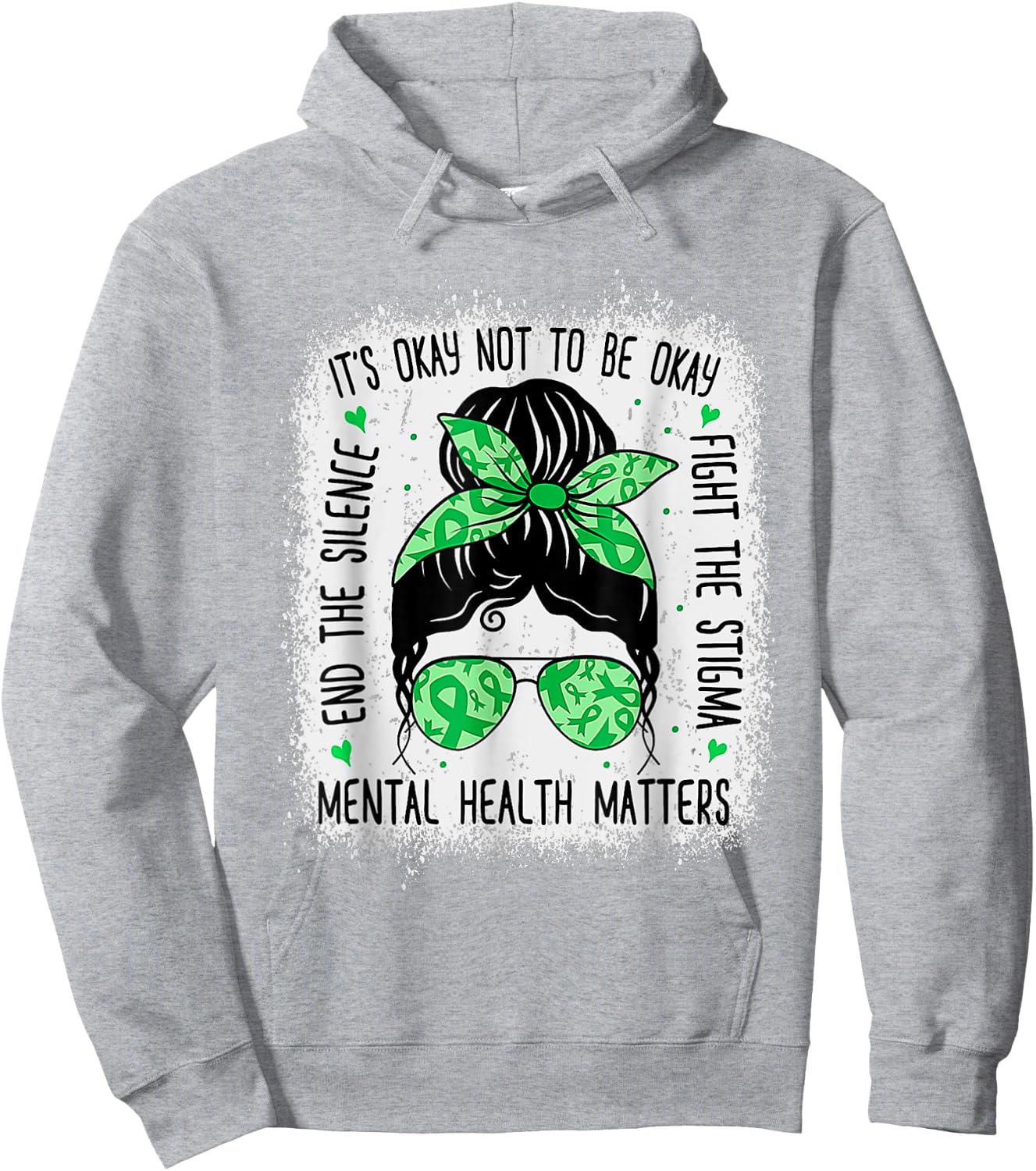 Mental Health Matters Messy Bun Mental Health Awareness Hoodie - Hoodie | Ash