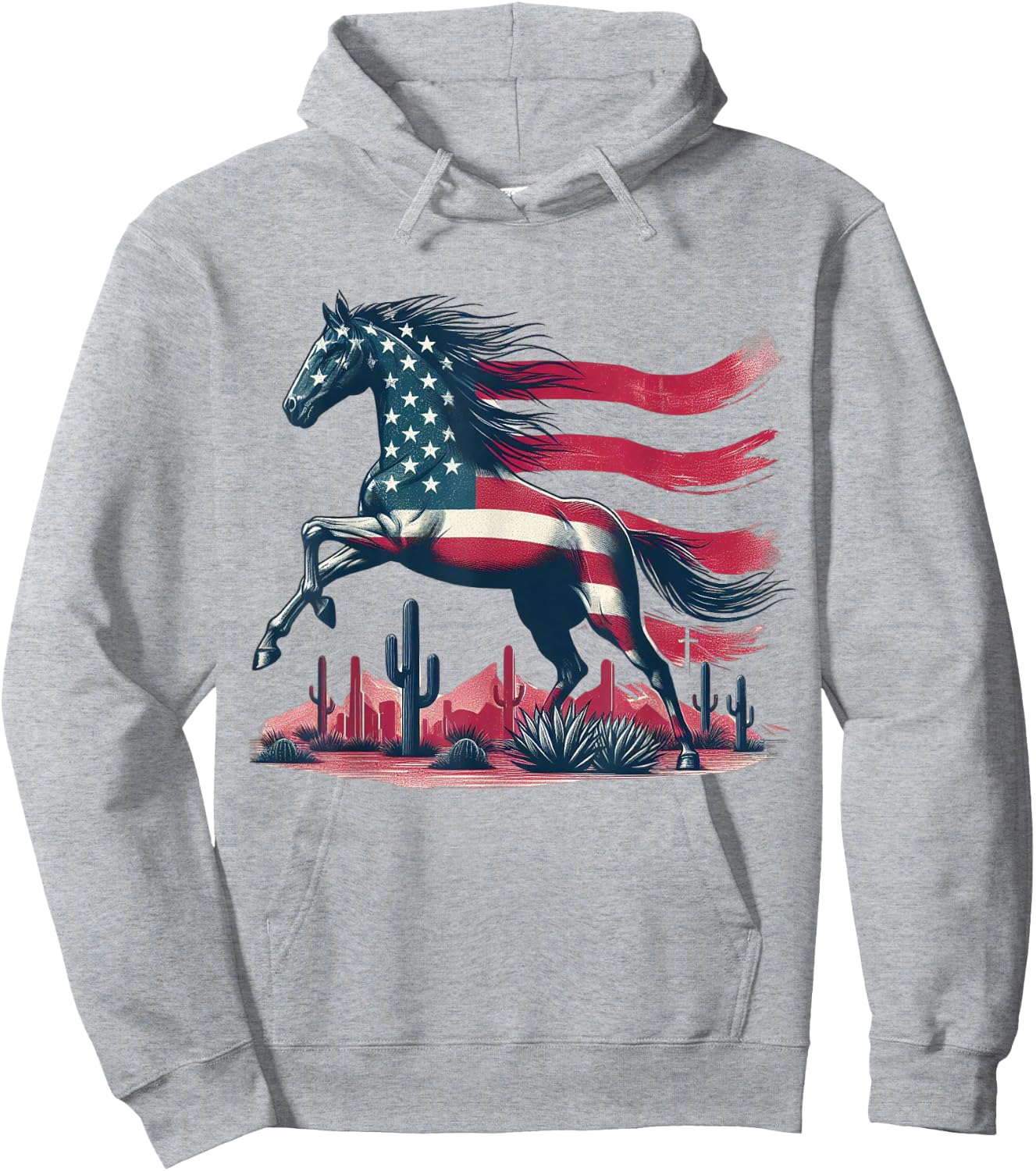 Horse American Flag USA 4th of July Horseback Riding Western Hoodie - Hoodie | Ash