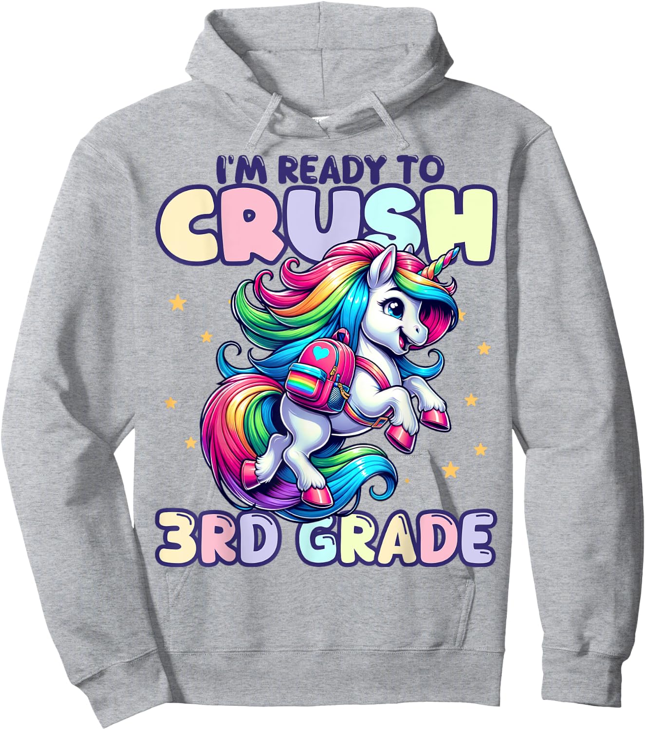 Crush 3rd Grade Girls Back to School Unicorn First Day Cute Hoodie - Hoodie | Ash