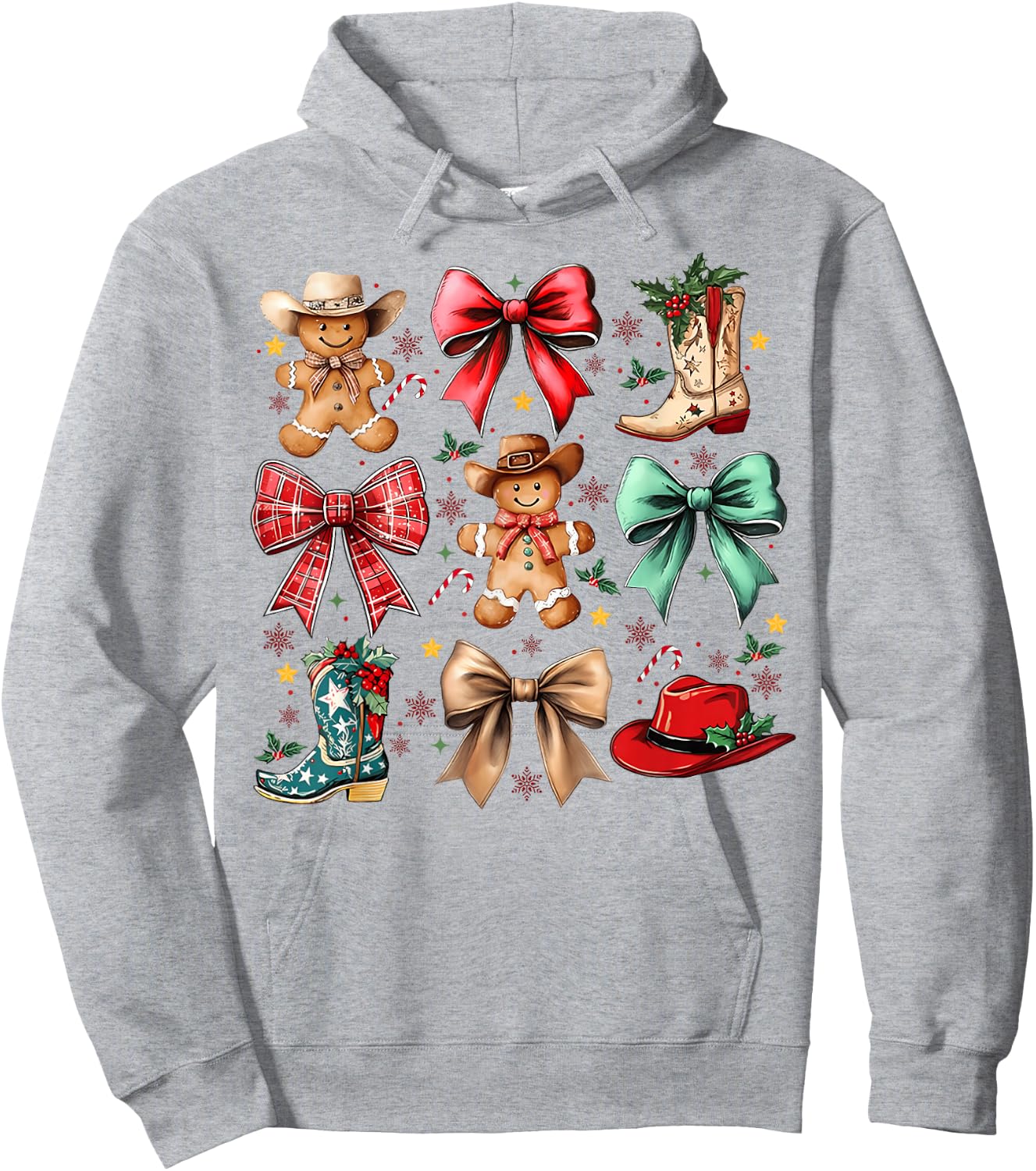 Howdy Christmas Gingerbread Western Cowboy Coquette Bow Hoodie - Hoodie | Ash
