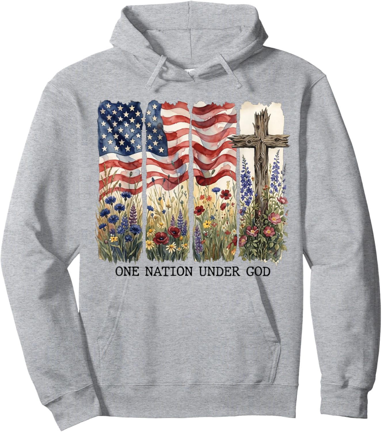 One Nation Under God 4th of July Jesus Patriotic Christian Hoodie - Hoodie | Ash