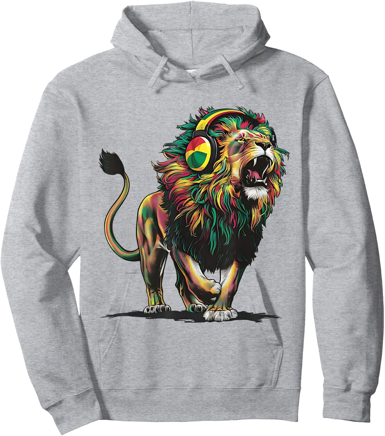 Reggae Lion Jamaican Pride With Rasta & Headphones Hoodie - Hoodie | Ash
