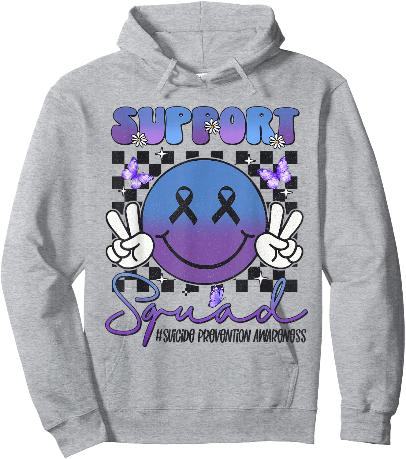 Suicide Prevention Awareness Support Teal & Purple Ribbon Hoodie - Hoodie | Ash