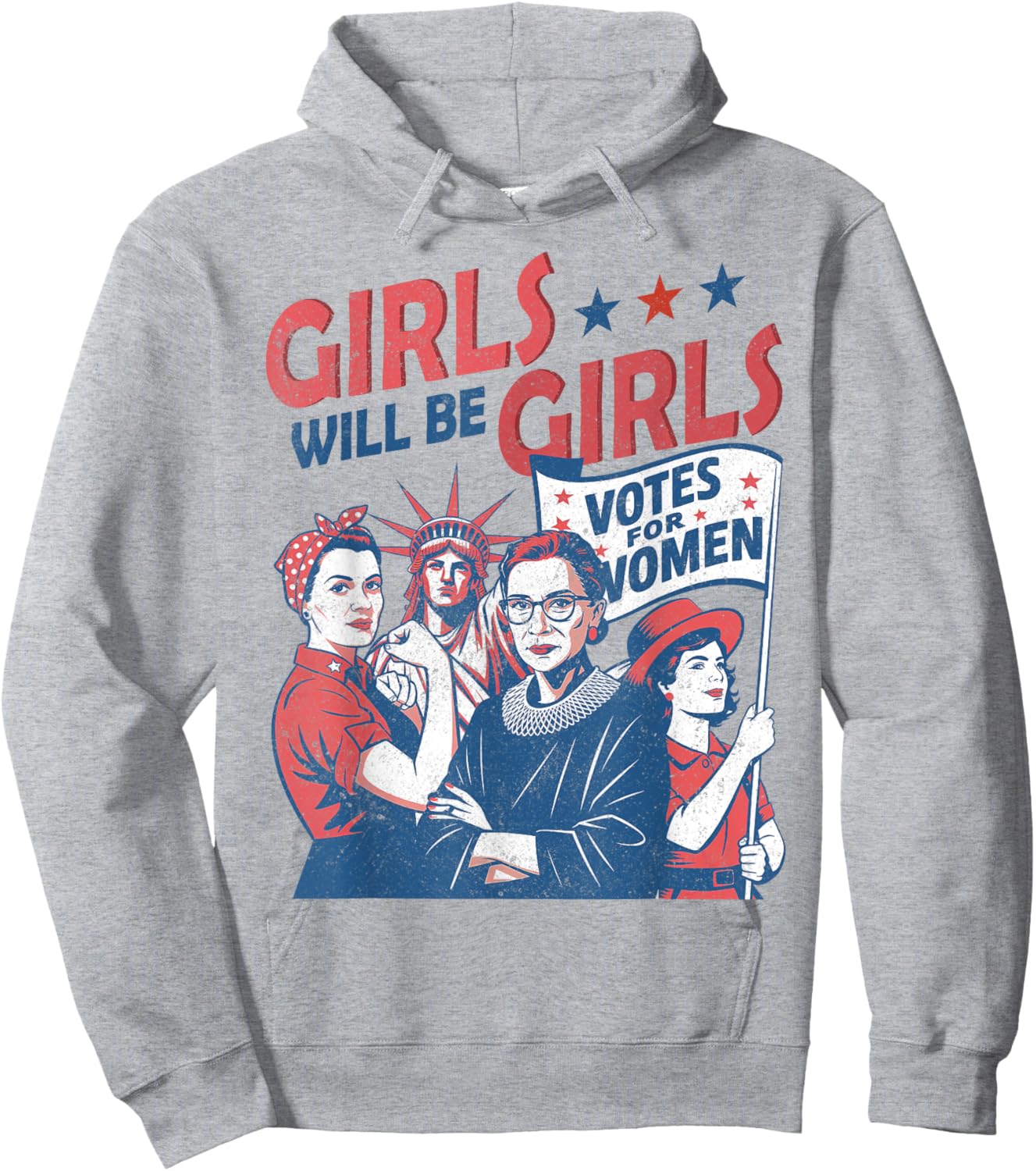 Retro Patriotic Feminist 4th of July Shirts For Girls Hoodie - Hoodie | Ash