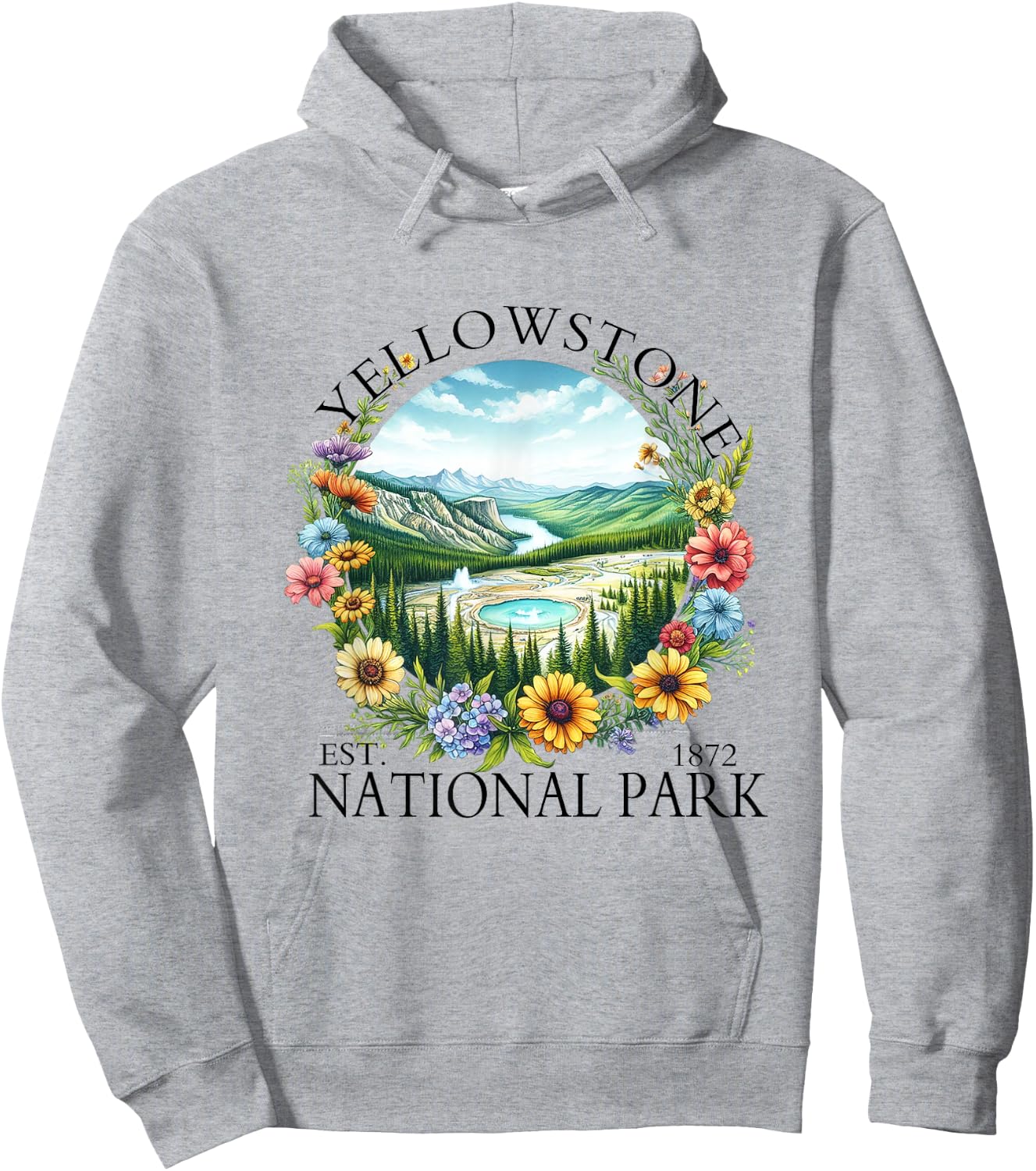 Floral Yellowstone National Park Hiking Camping Outdoor Hoodie - Hoodie | Ash