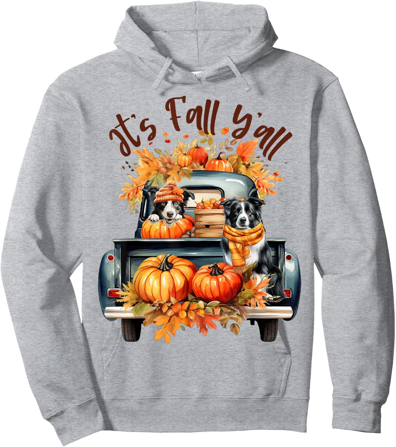 It’s Fall Y’all Border Collie Pumpkins Truck Autumn Season Hoodie - Hoodie | Ash
