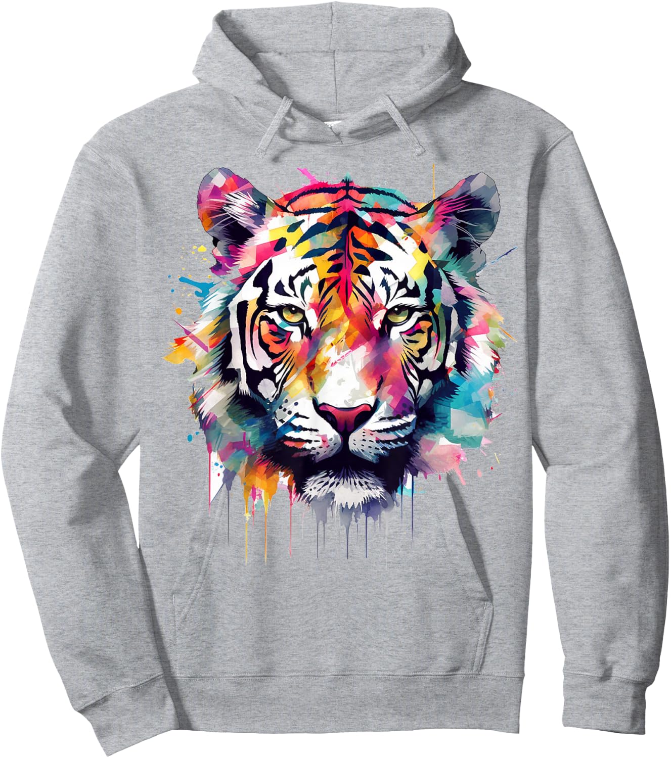 Tiger Artwork - Colourful Animal Art Tiger Hoodie - Hoodie | Ash