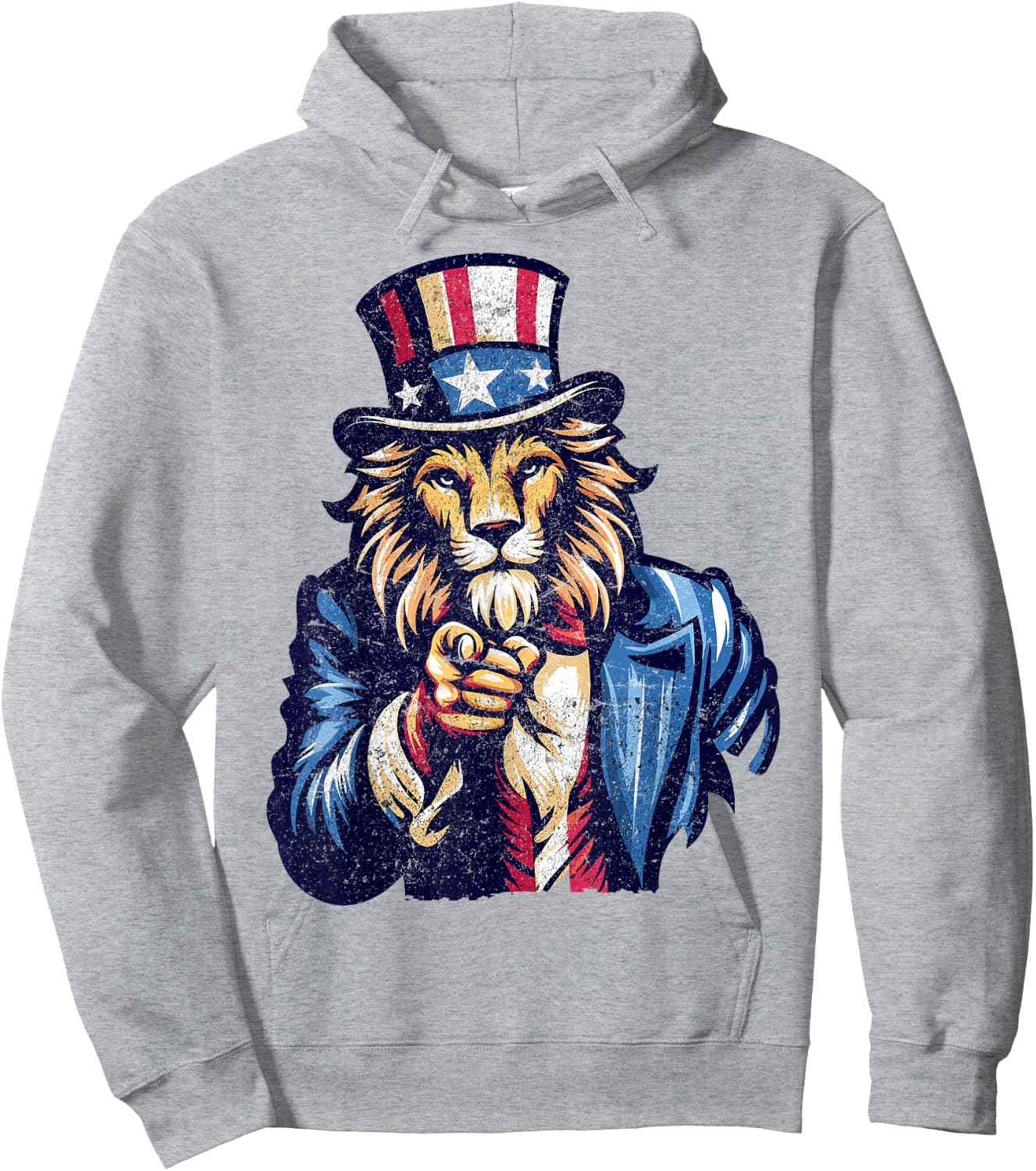 Lion Uncle Sam Pointing Finger 4th Of July Patriotic Men Dad Hoodie - Hoodie | Ash