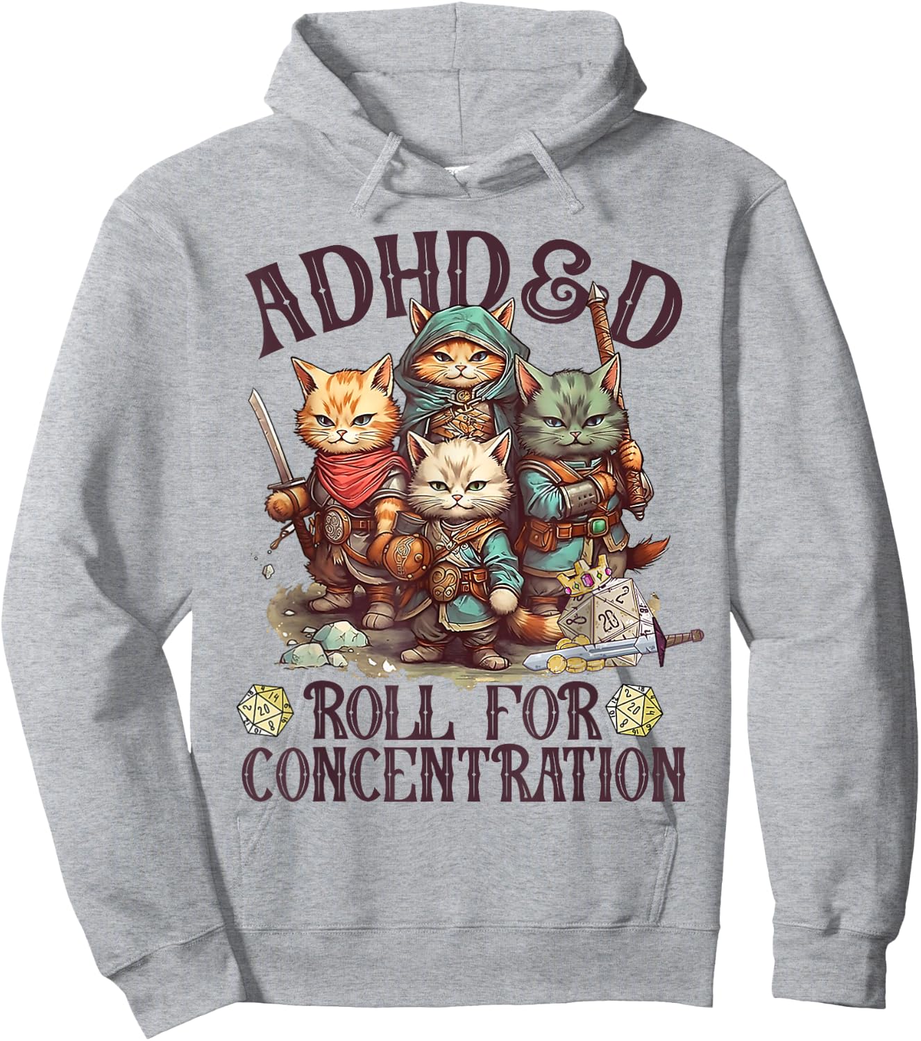 ADHD&D Roll For Concentration Lovely Gamers Vintage ADHD&D Hoodie - Hoodie | Ash
