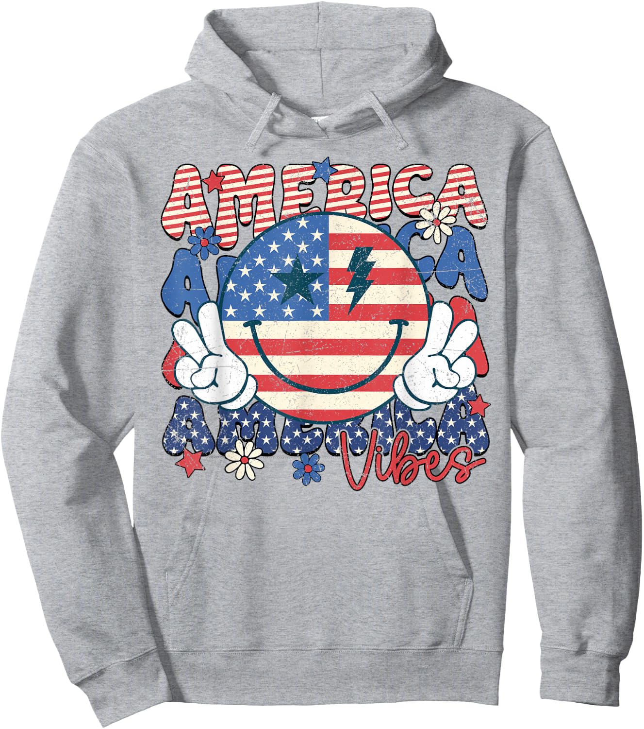 Retro 4th of July America Vibes Smile Face Girls Hoodie - Hoodie | Ash