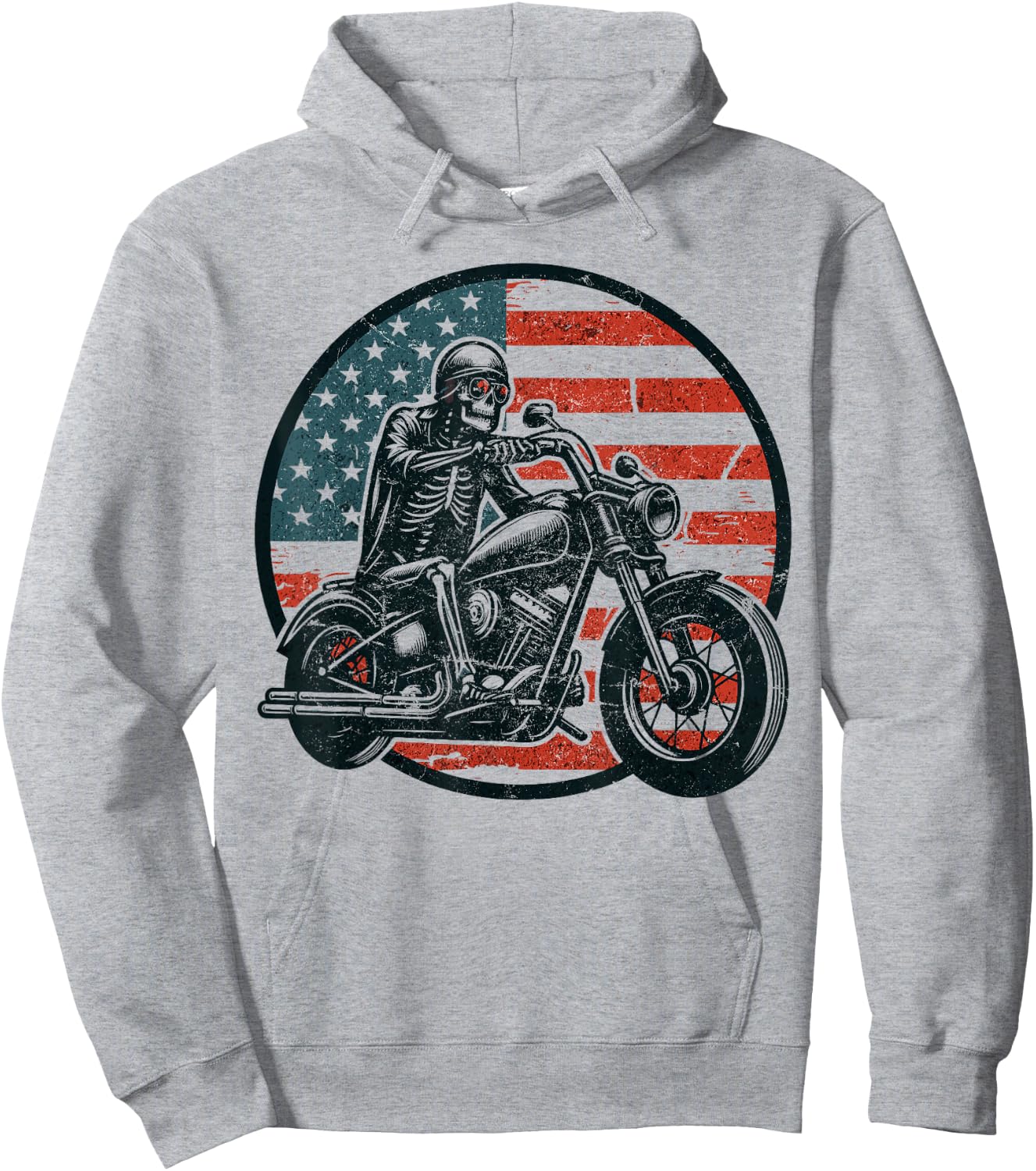 US Flag Motorcycle Skeleton Biker 4th July American Men Dad Hoodie - Hoodie | Ash